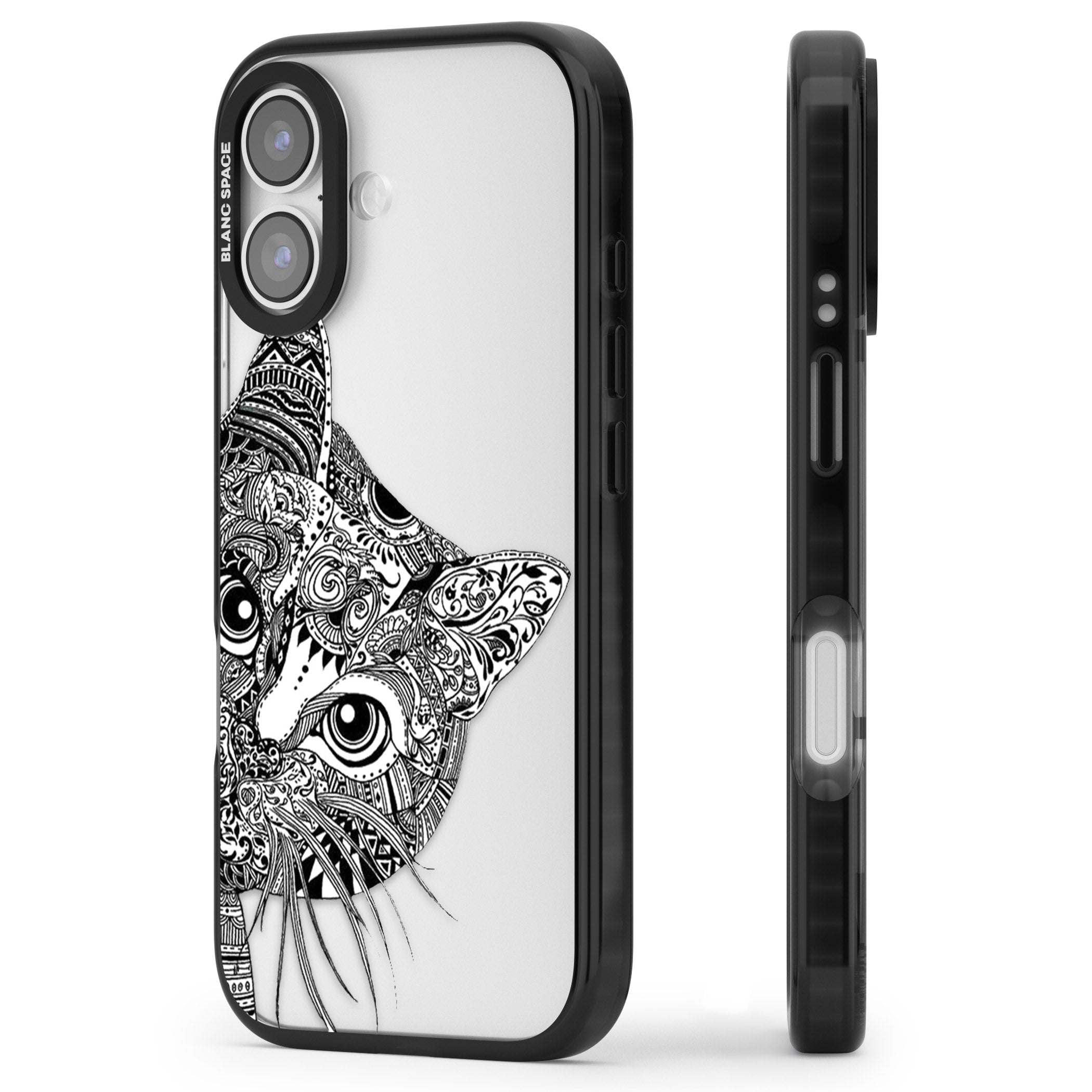 Henna Cat iPhone 17 Impact Black Phone Case Side Profile