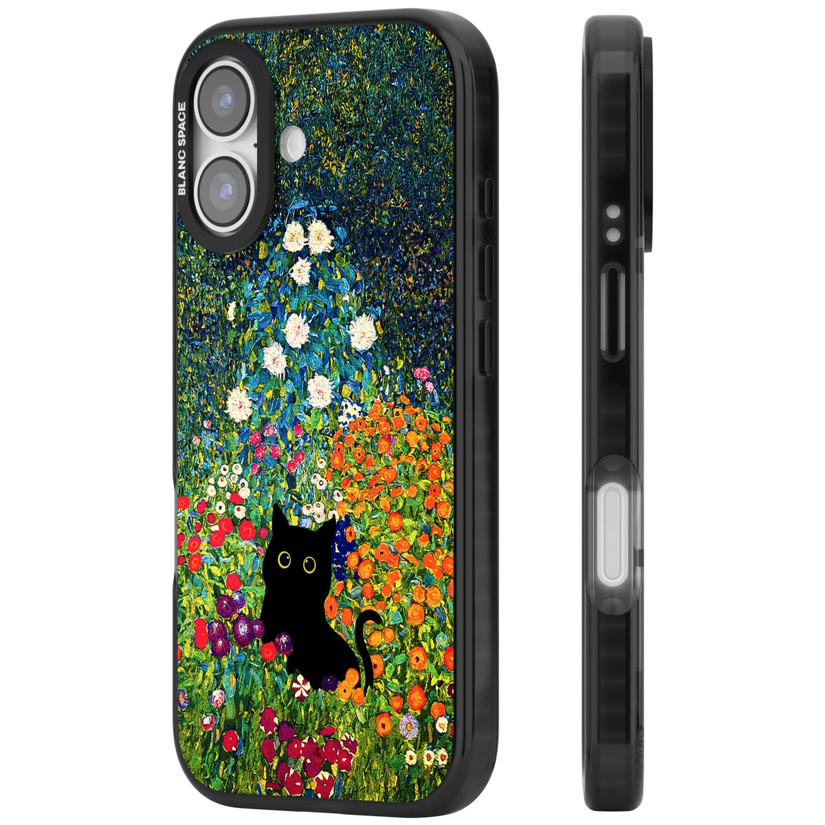 Cat in Klimt's Garden iPhone 16 / iPhone 16 Plus / iPhone 17 Impact Black Phone Case side
