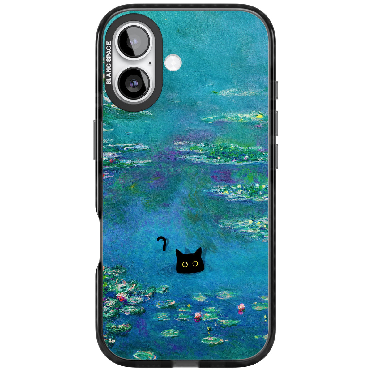 Cat in Monet's Water Lillies iPhone 16 / iPhone 16 Plus / iPhone 17 Impact Black Phone Case front