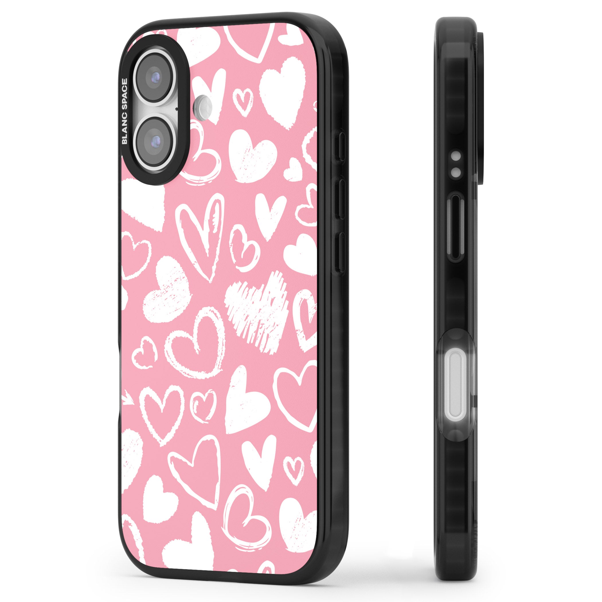 Chalk Hearts iPhone 17 Impact Black Phone Case Side Profile