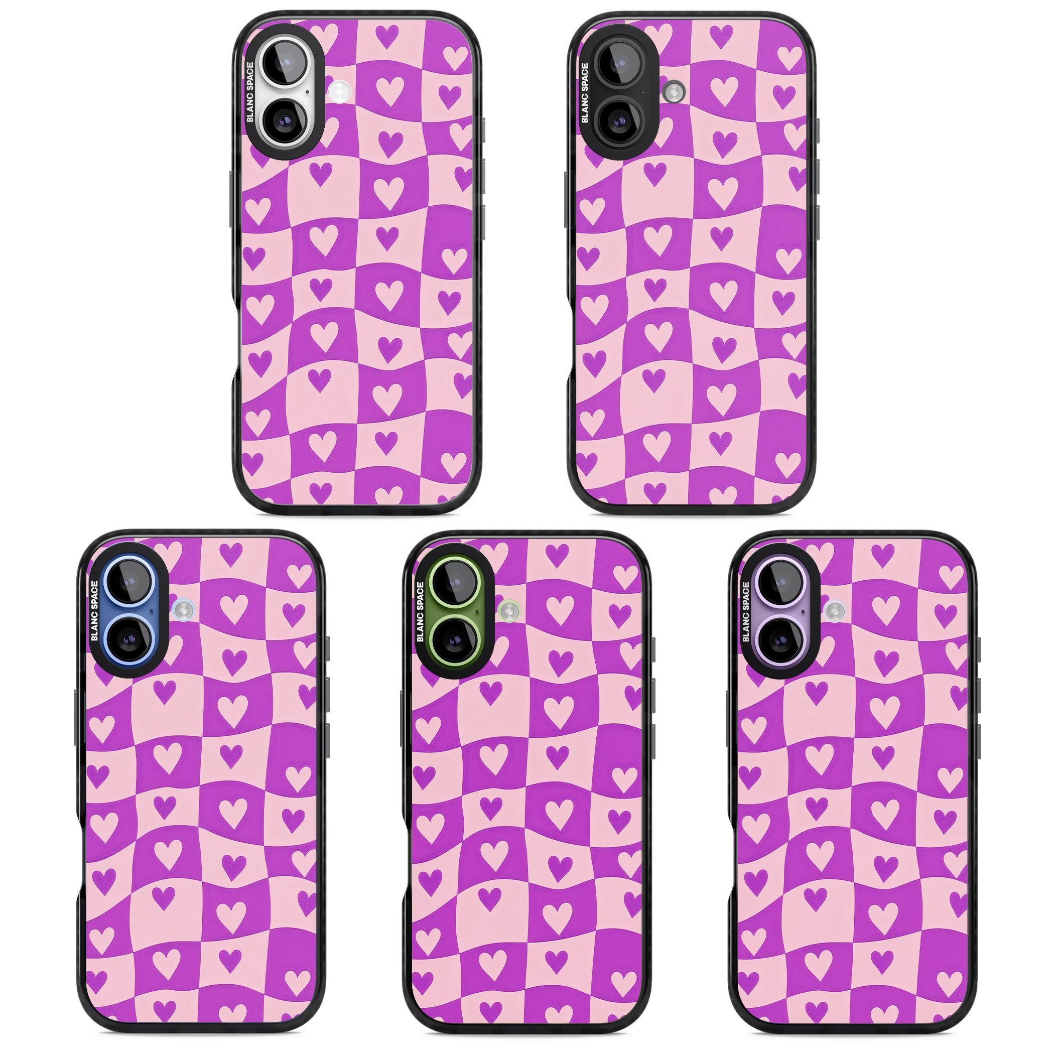 Purple Wavy Checked Hearts iPhone 17 Impact Black Phone Case APT Impact Protection