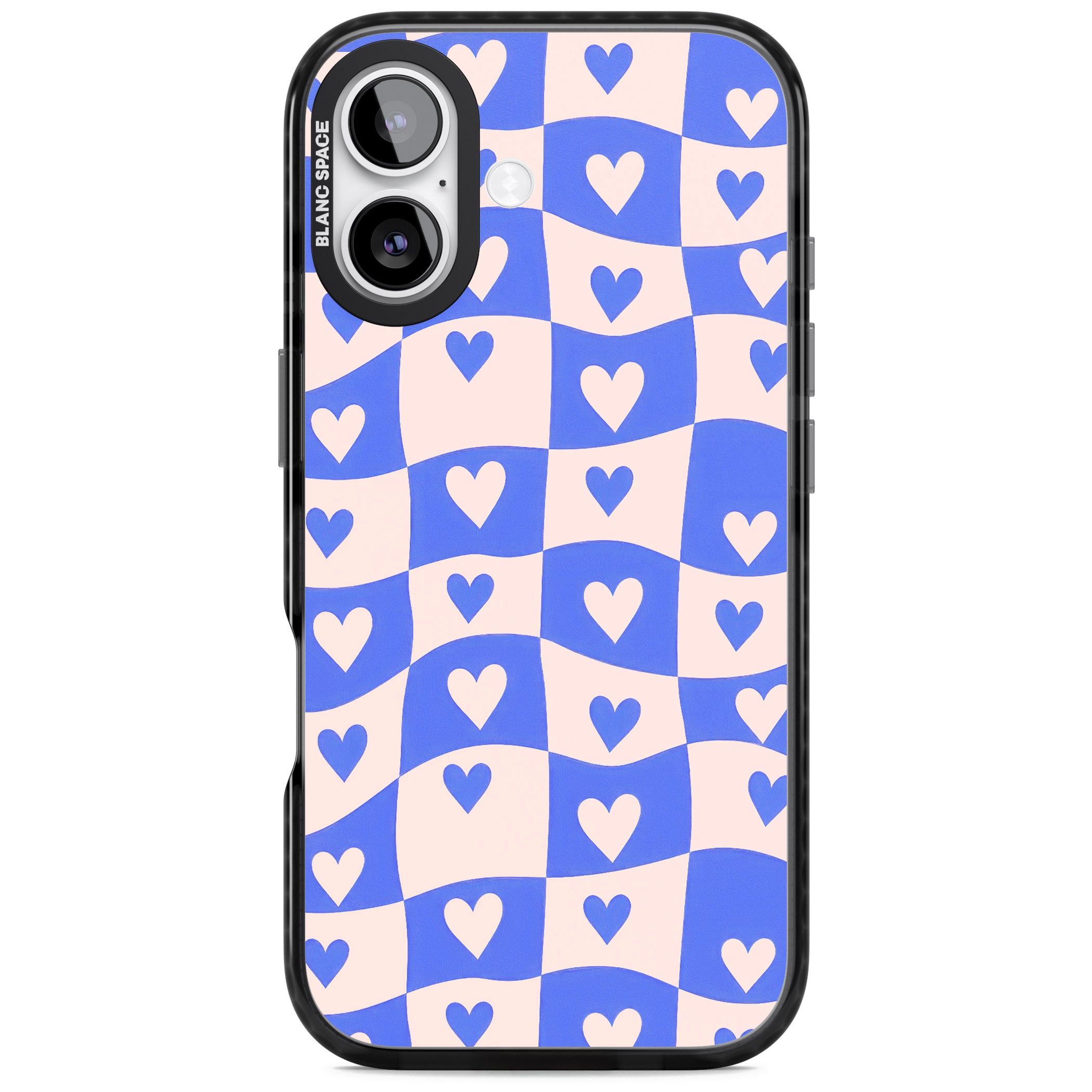 Blue Wavy Checked Hearts iPhone 17 Impact Black Phone Case