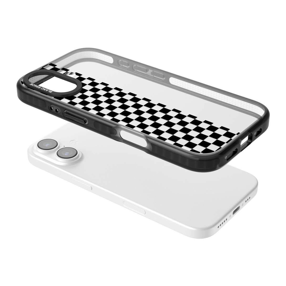 Half Black Check iPhone 16 / iPhone 16 Plus / iPhone 17 Impact Black Phone Case angled