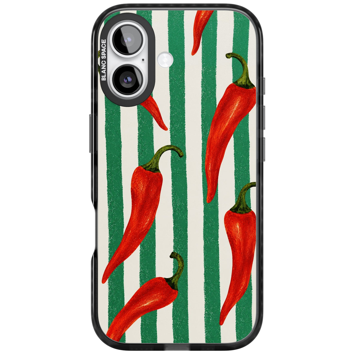 Striped Chillis iPhone 16 / iPhone 16 Plus / iPhone 17 Impact Black Phone Case front
