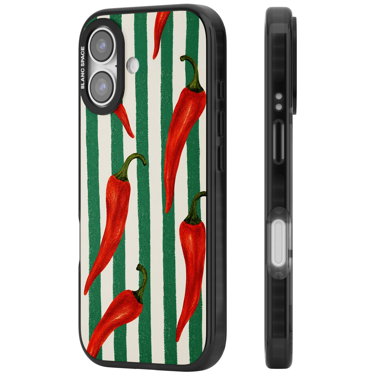 Striped Chillis iPhone 16 / iPhone 16 Plus / iPhone 17 Impact Black Phone Case side