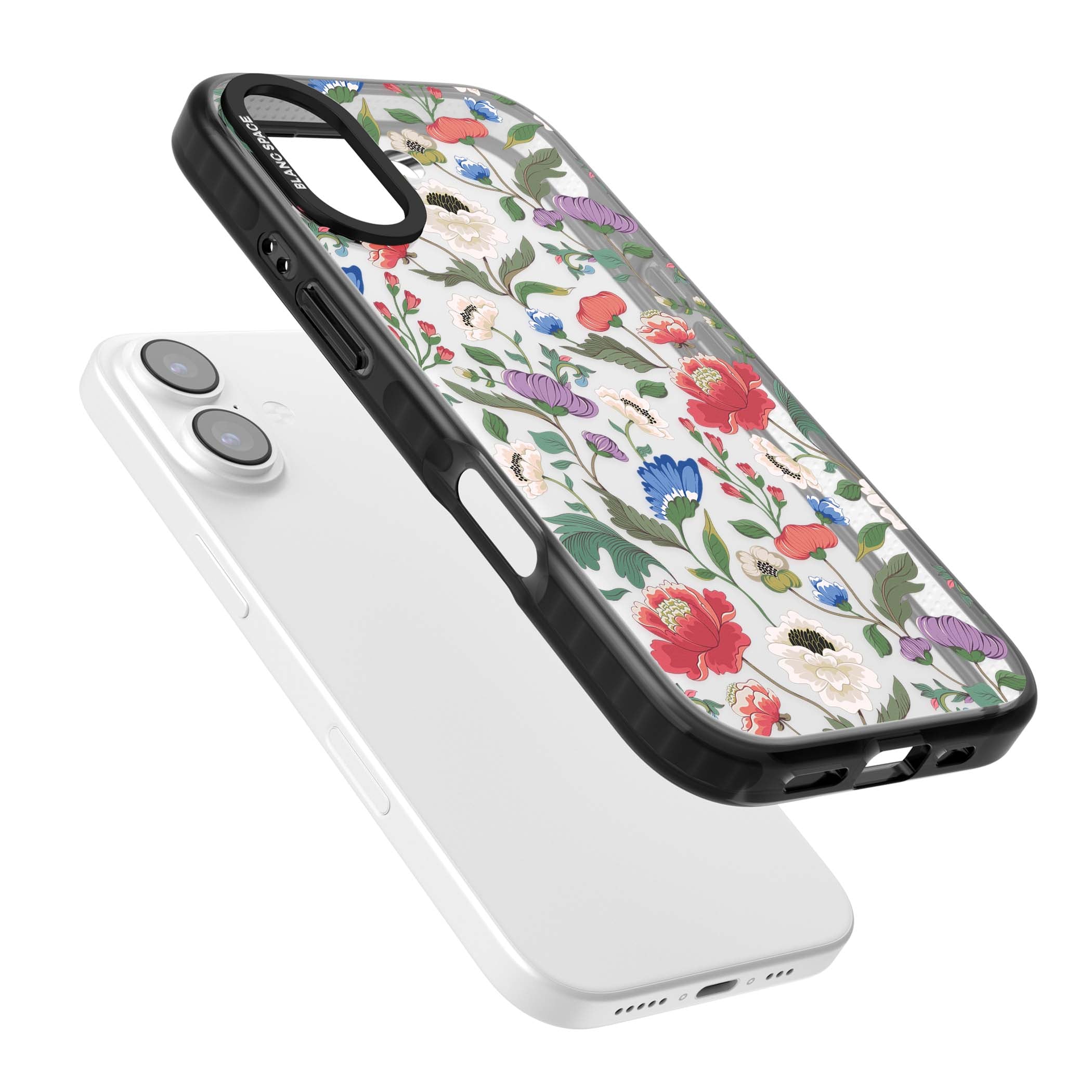 Chinoiserie Bloom vintage floral iPhone case featuring hand-painted peonies, poppies and trailing wildflowers on clear... | Clear Impact case for iPhone 17