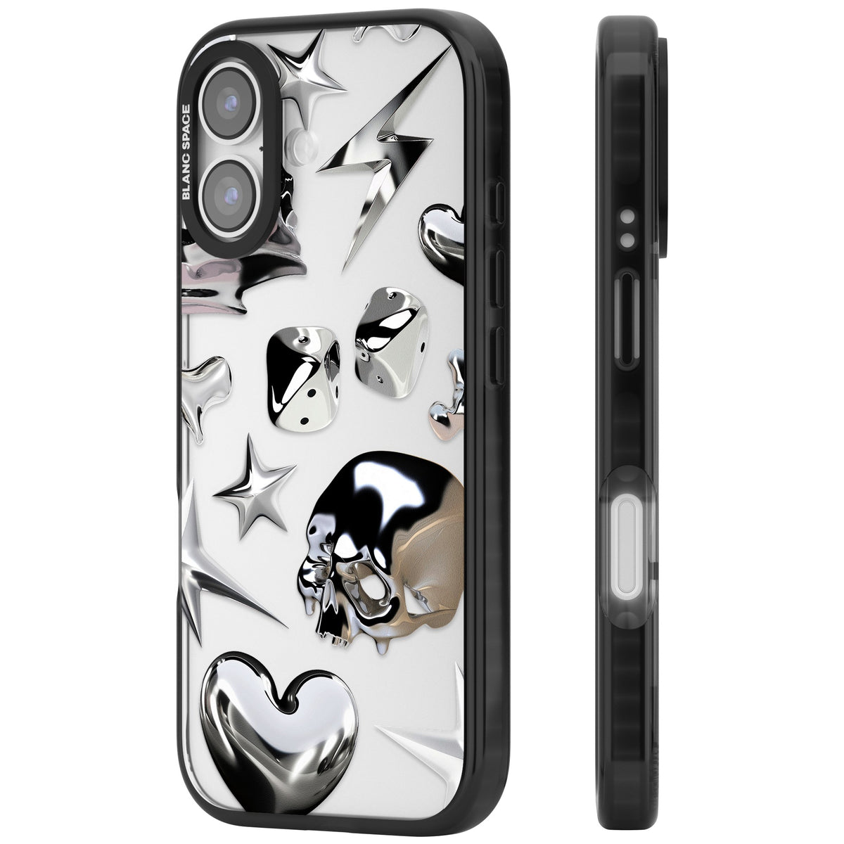 Chromed iPhone 16 / iPhone 16 Plus / iPhone 17 Impact Black Phone Case side