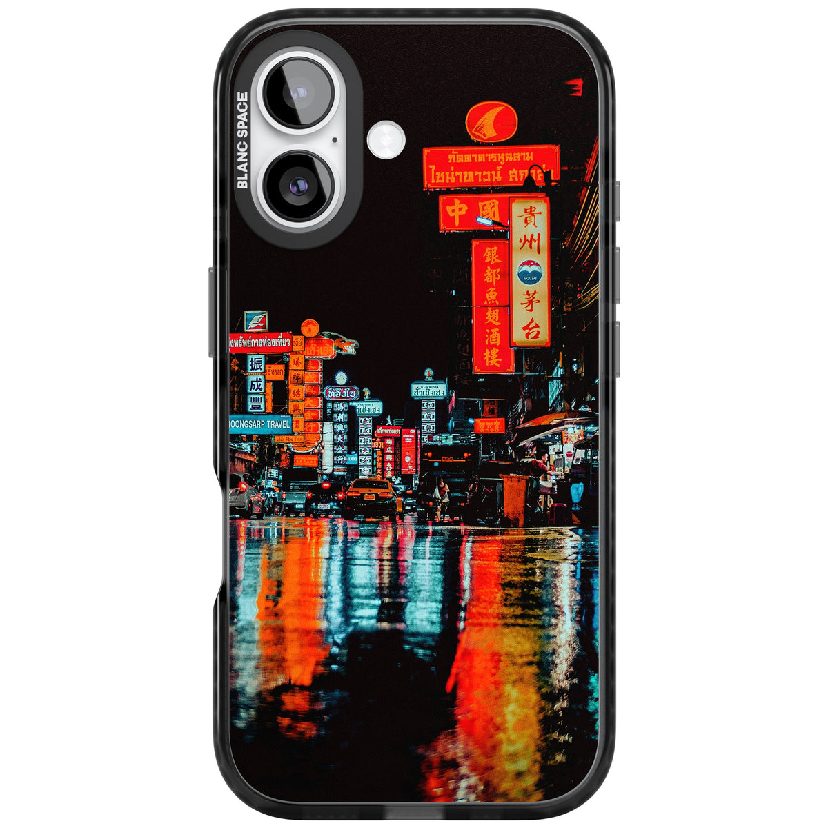 Neon City iPhone 16 / iPhone 16 Plus / iPhone 17 Impact Black Phone Case front
