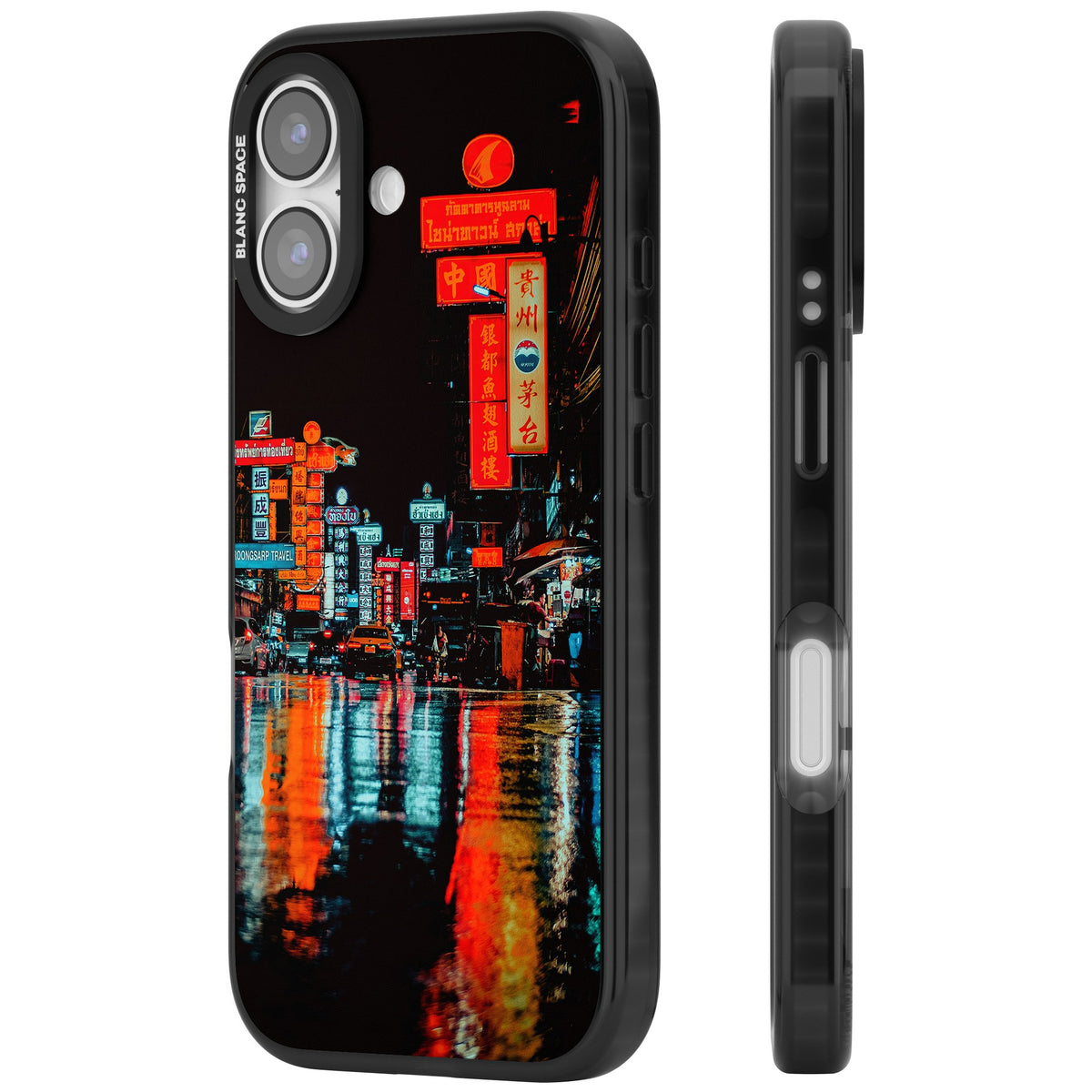 Neon City iPhone 16 / iPhone 16 Plus / iPhone 17 Impact Black Phone Case side