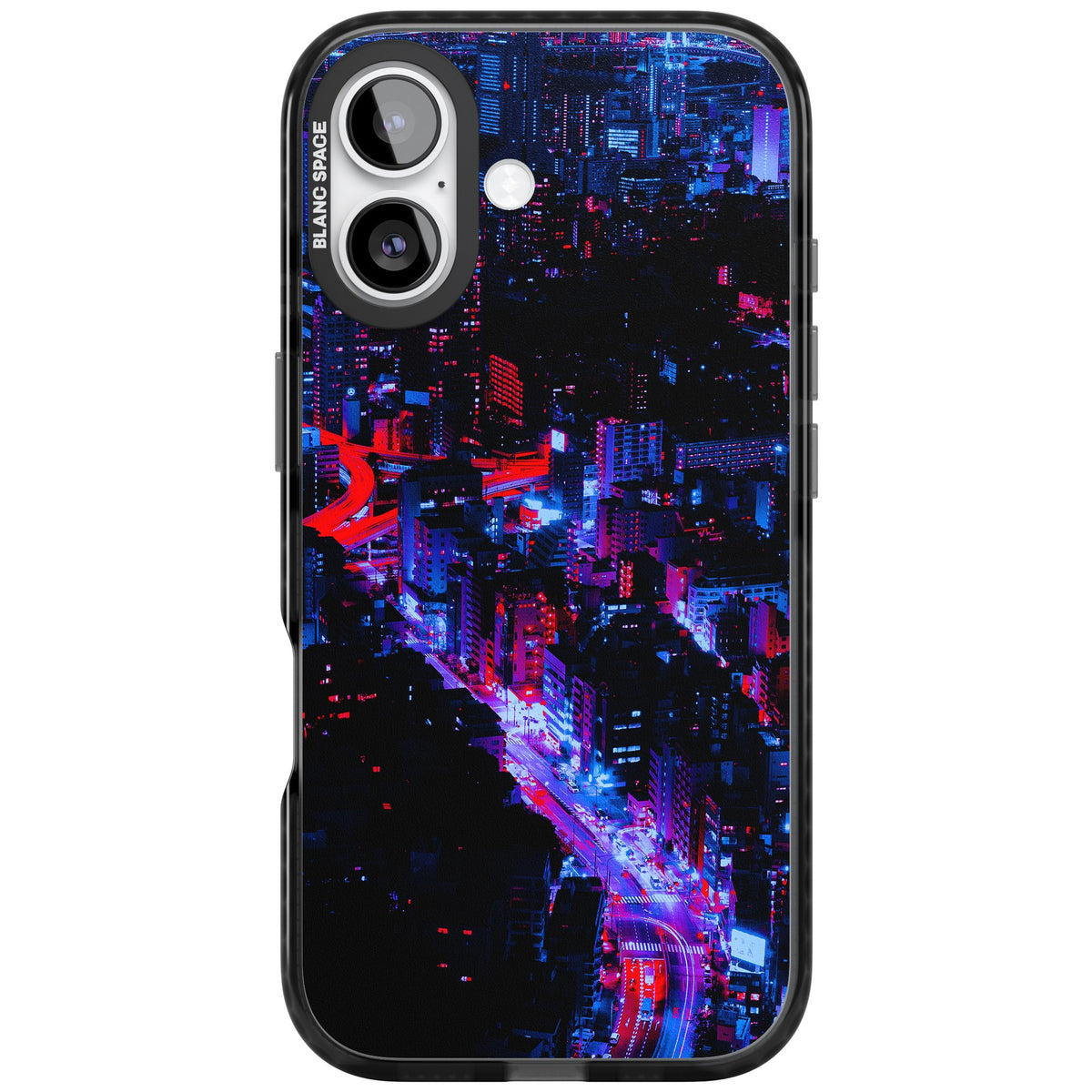 Neon Cityscape iPhone 16 / iPhone 16 Plus / iPhone 17 Impact Black Phone Case front