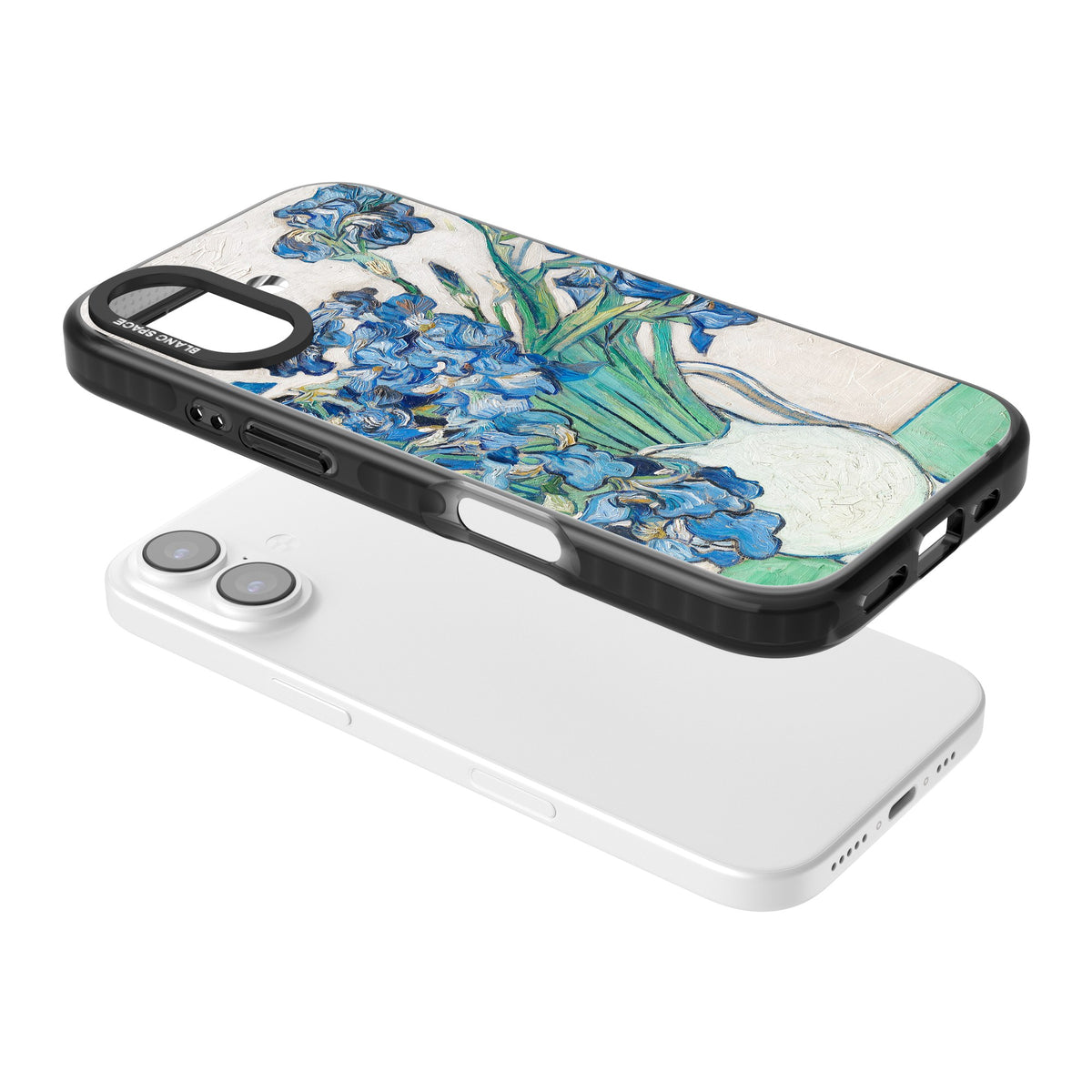 Irises By Vincent Van Gogh iPhone 16 / iPhone 16 Plus / iPhone 17 Impact Black Phone Case angled