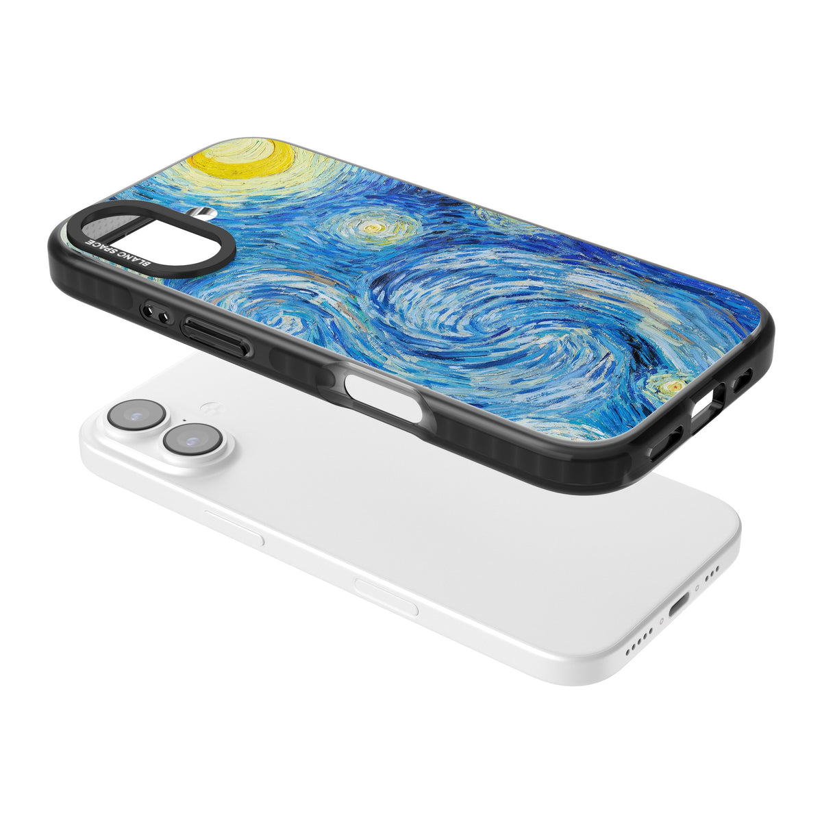 The Starry Night By Vincent Van Gogh iPhone 16 / iPhone 16 Plus / iPhone 17 Impact Black Phone Case angled