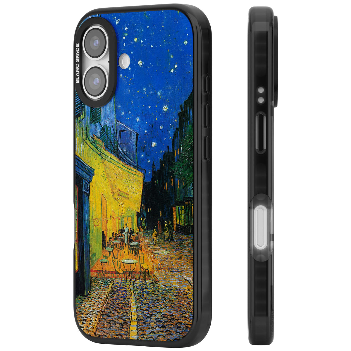 Café Terrace At Night iPhone 16 / iPhone 16 Plus / iPhone 17 Impact Black Phone Case side