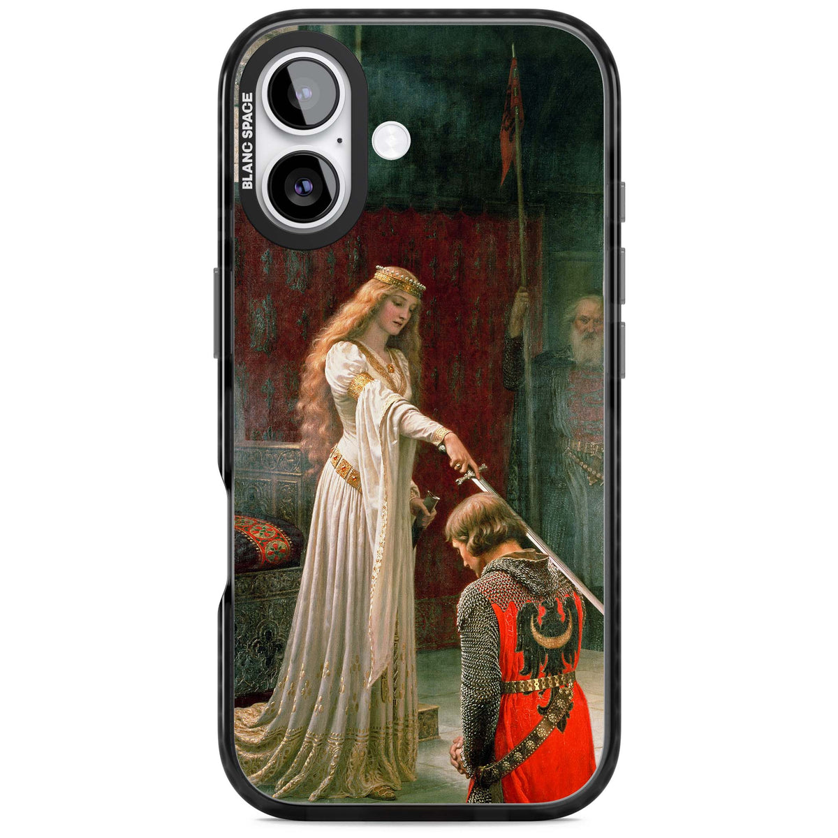 The Accolade renaissance art iPhone case featuring Edmund Blair Leighton's painting of a queen knighting a kneeling knight | Clear Impact case for iPhone 17