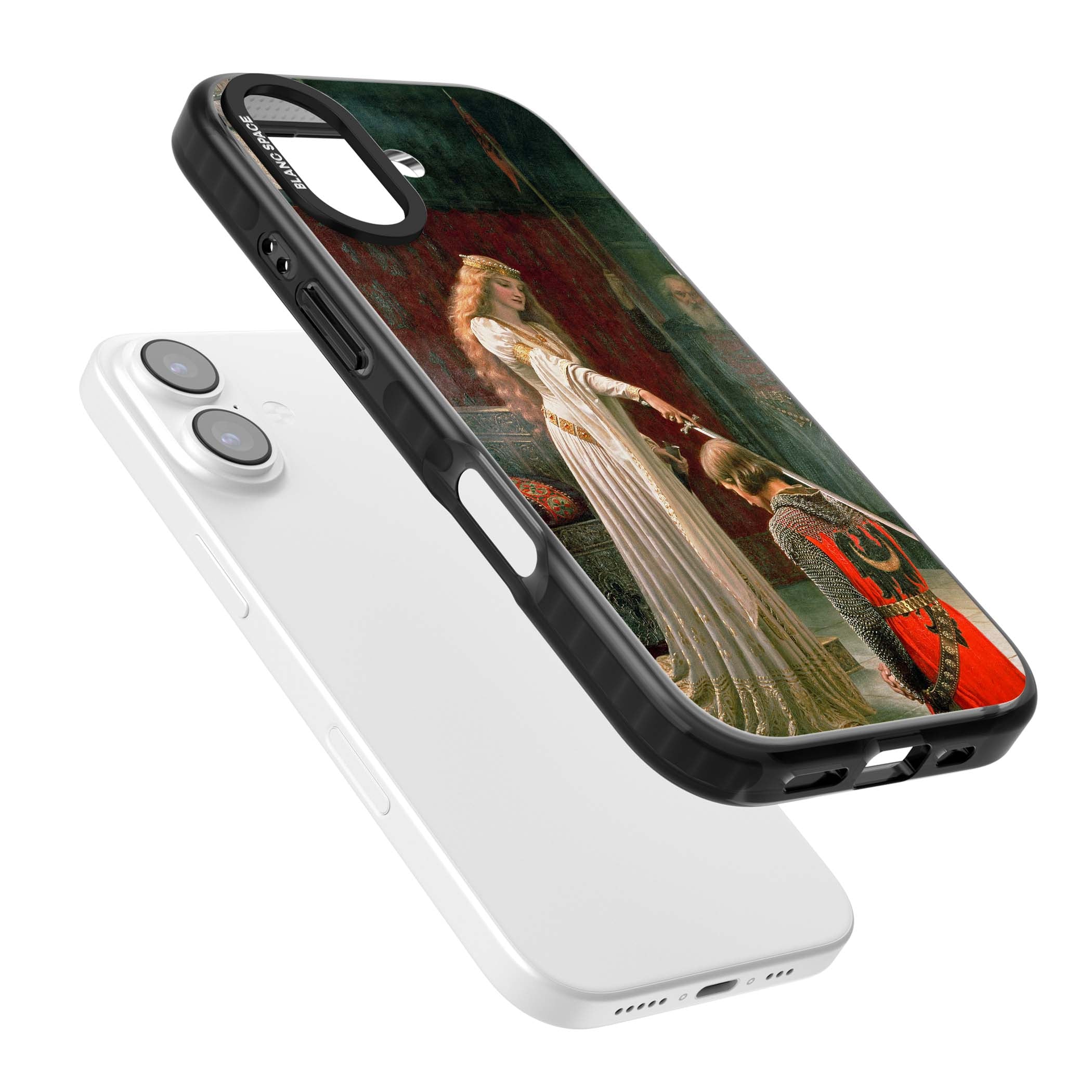 The Accolade renaissance art iPhone case featuring Edmund Blair Leighton's painting of a queen knighting a kneeling knight | Clear Impact case for iPhone 17