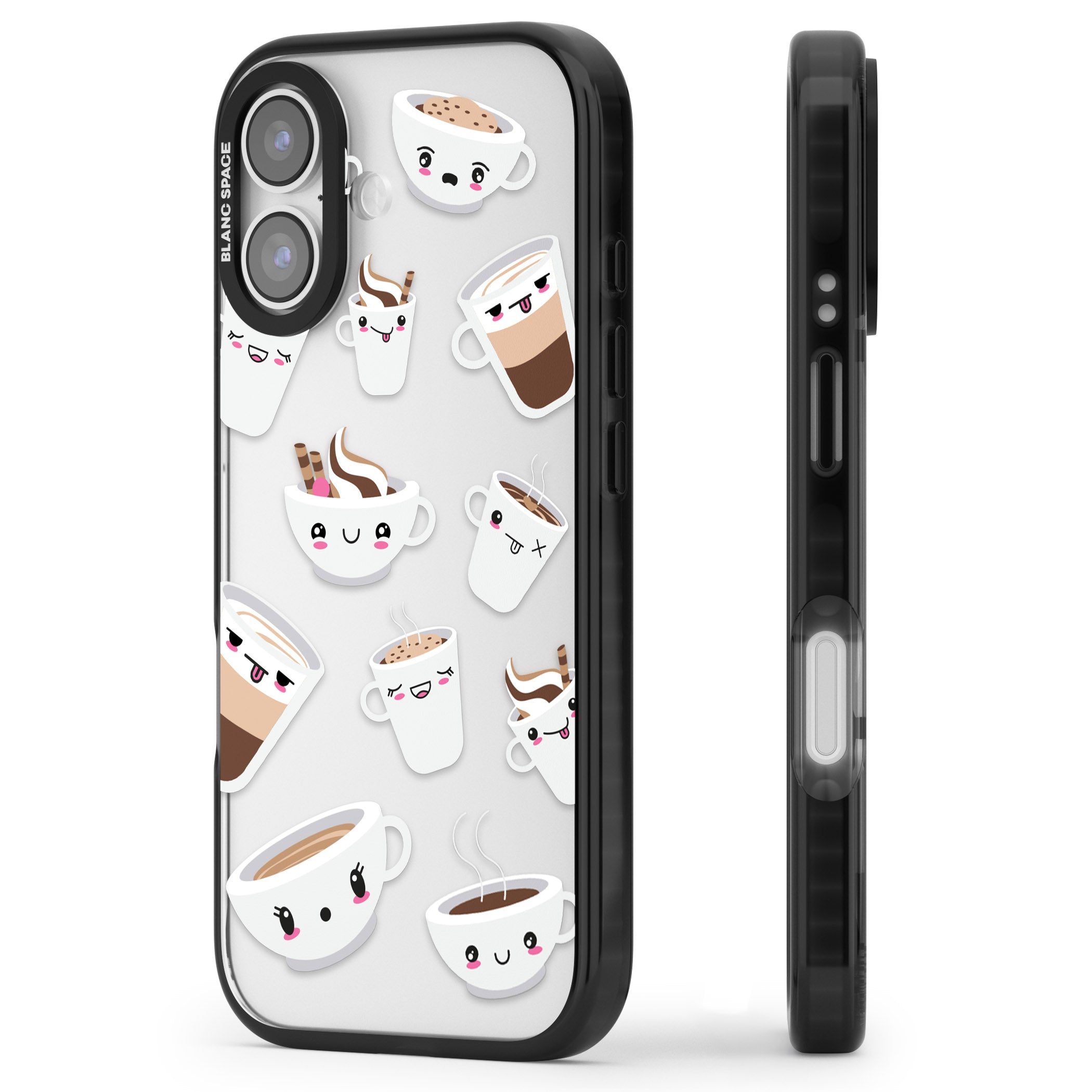Coffee Faces iPhone 17 Impact Black Phone Case Side Profile