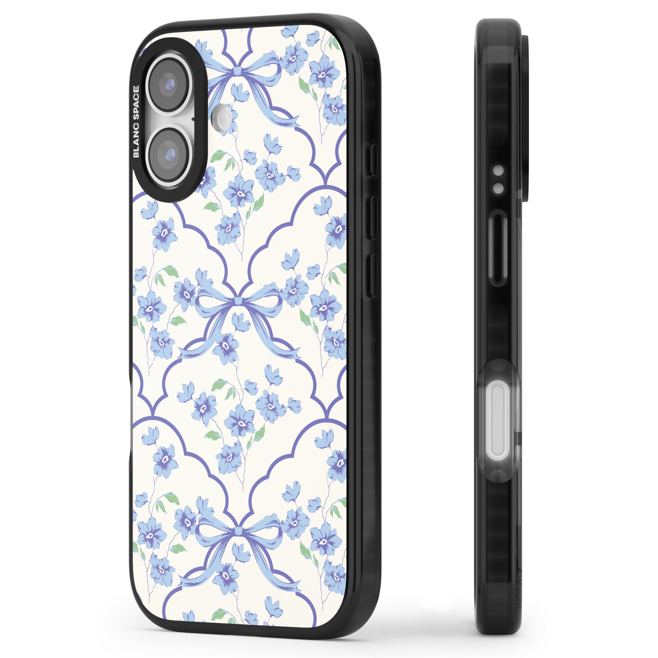 Blue Cottage Floral iPhone 17 Impact Black Phone Case Side Profile