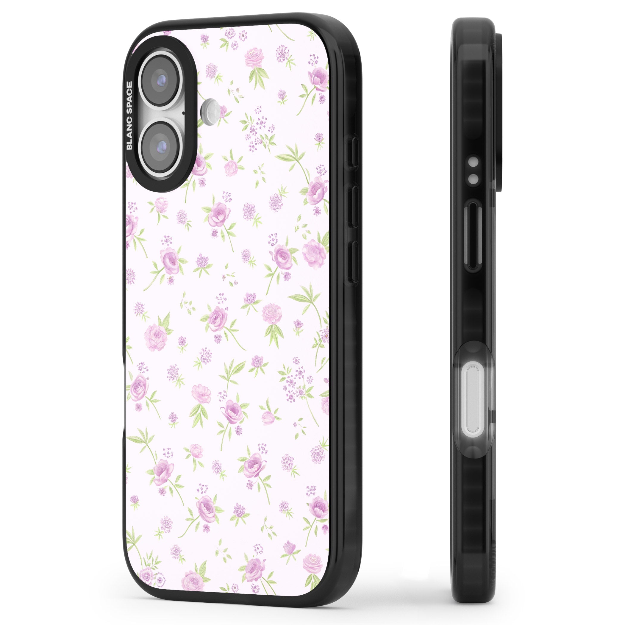 Pink Peonies iPhone 17 Impact Black Phone Case Side Profile