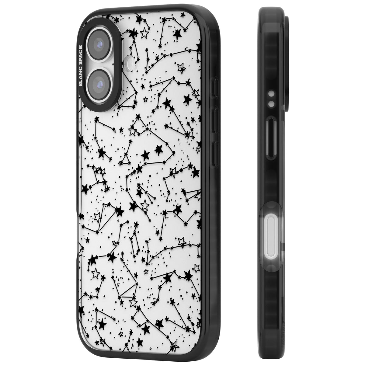 Midnight Constellations iPhone 16 / iPhone 16 Plus / iPhone 17 Impact Black Phone Case side