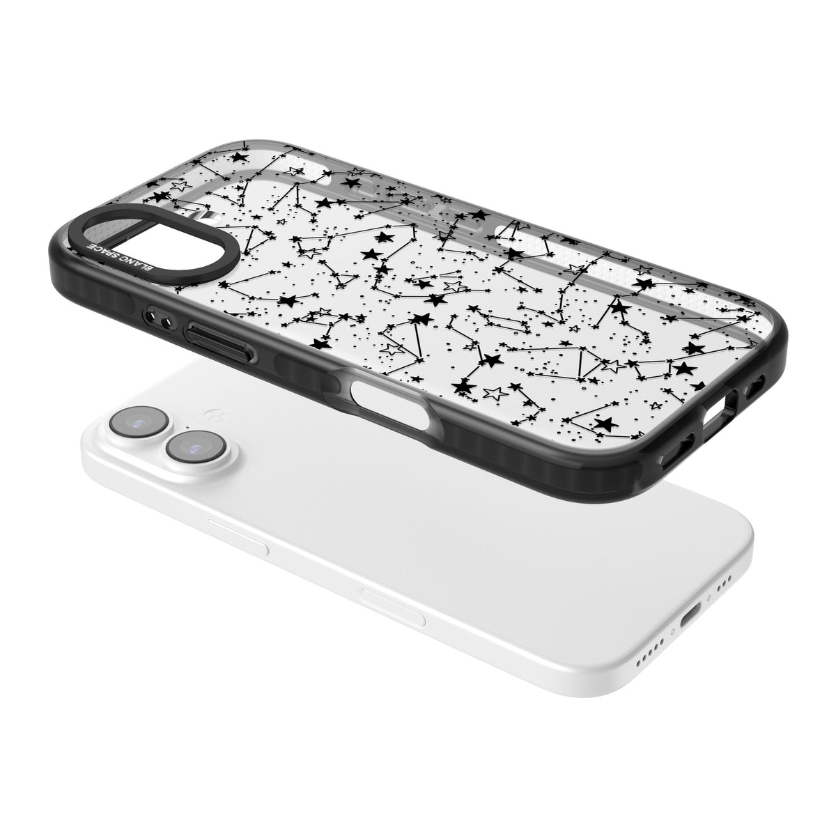 Midnight Constellations iPhone 16 / iPhone 16 Plus / iPhone 17 Impact Black Phone Case angled