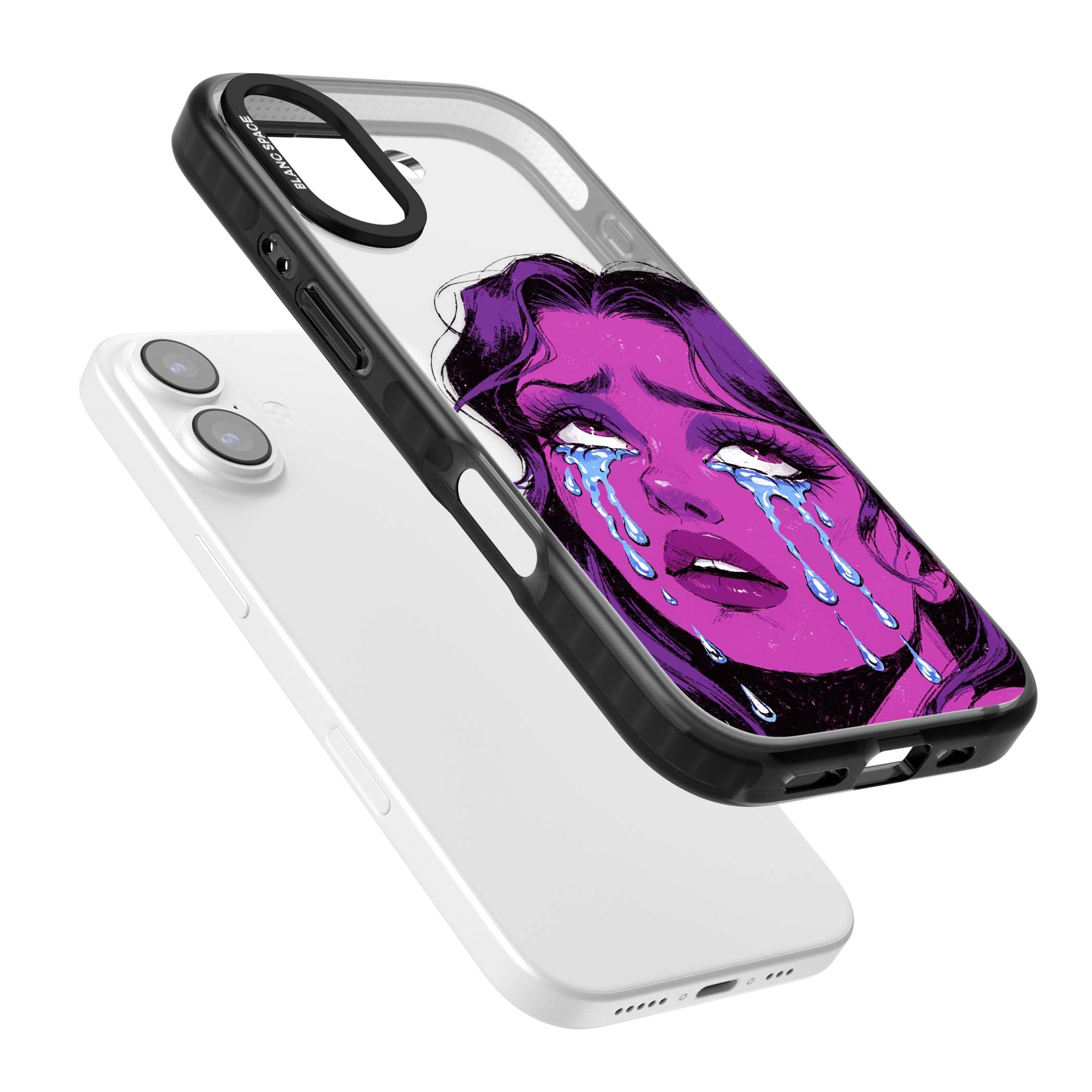 Drama Queen pop art iPhone case featuring a purple crying comic girl with blue tears | Clear Impact case for iPhone 17