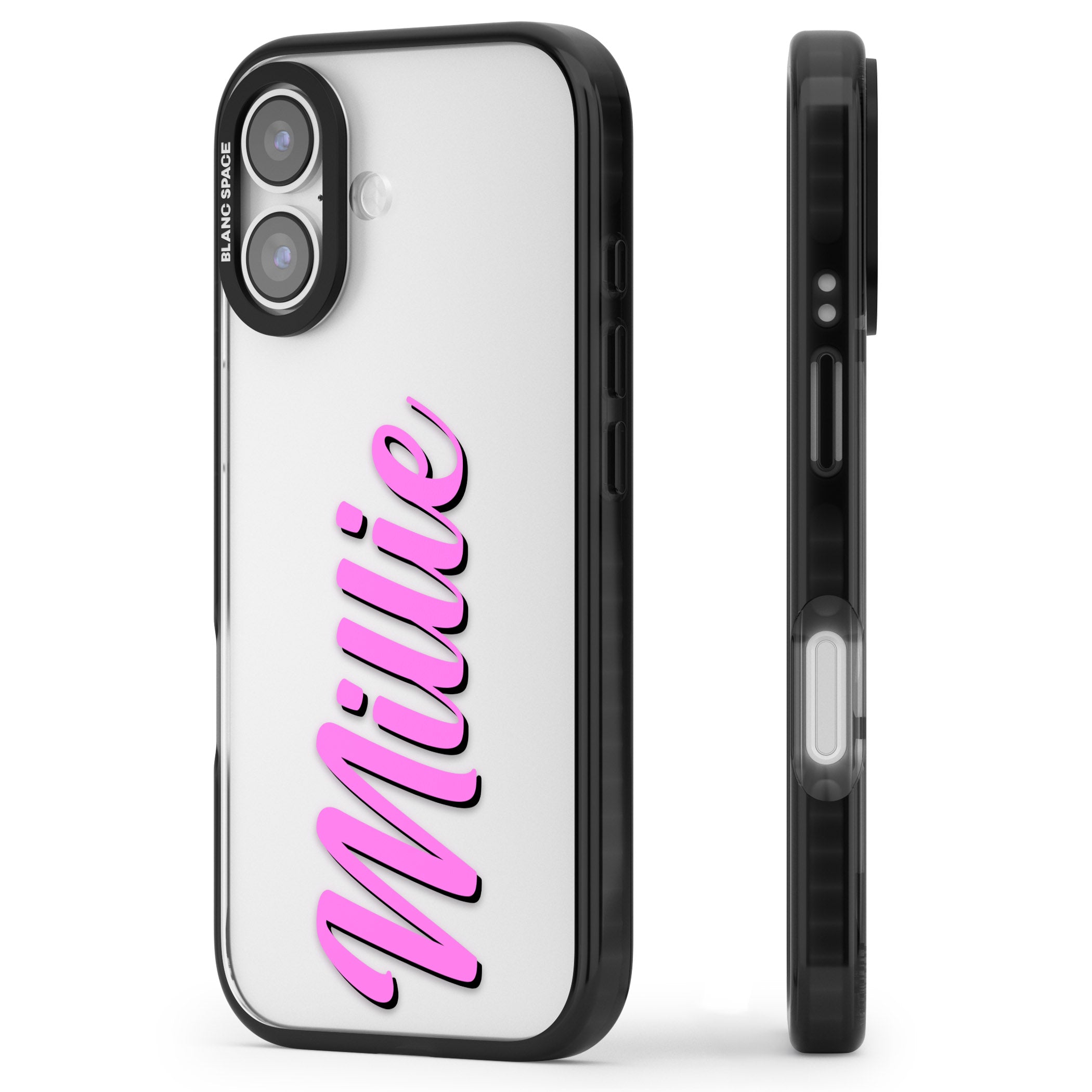 Personalised Cute Vertical Name iPhone 17 Impact Black Phone Case Side Profile