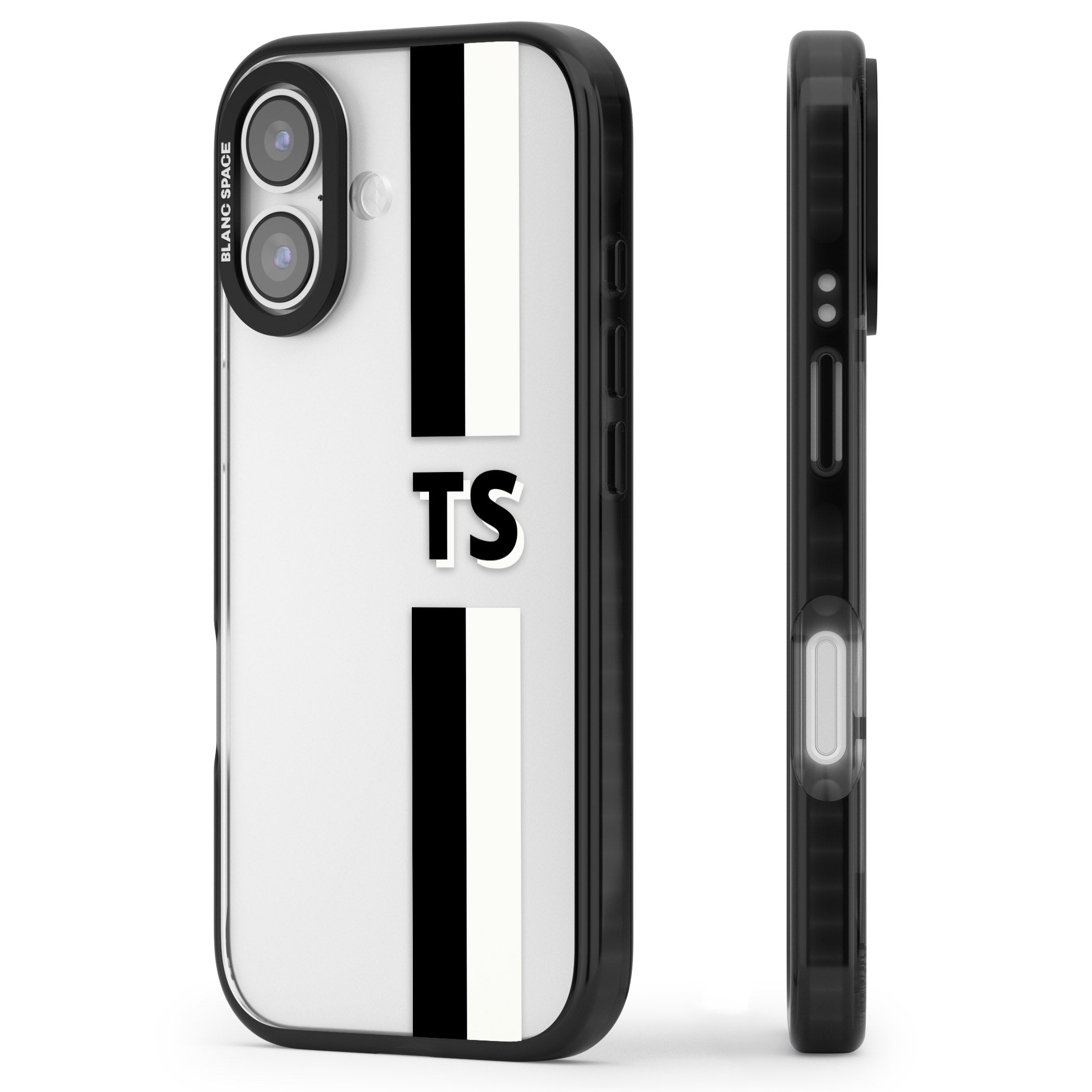 Personalised Black And White Stripe iPhone 17 Impact Black Phone Case Side Profile