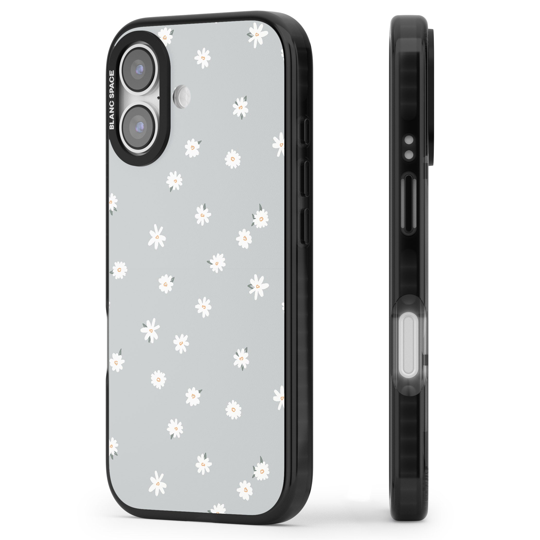 Painted Daisy Blue Grey iPhone 17 Impact Black Phone Case Side Profile