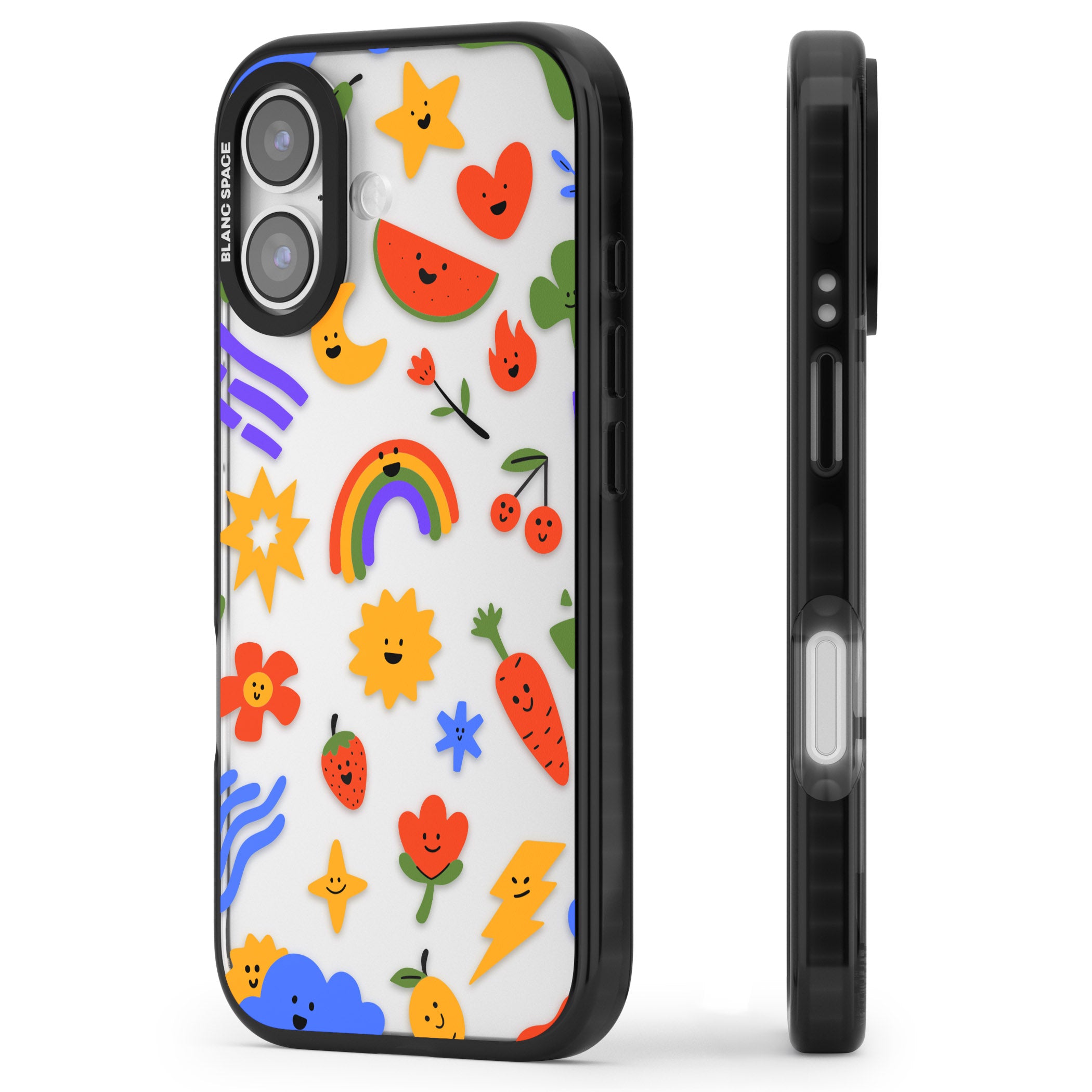 Colorful Kawaii Icons iPhone 17 Impact Black Phone Case Side Profile