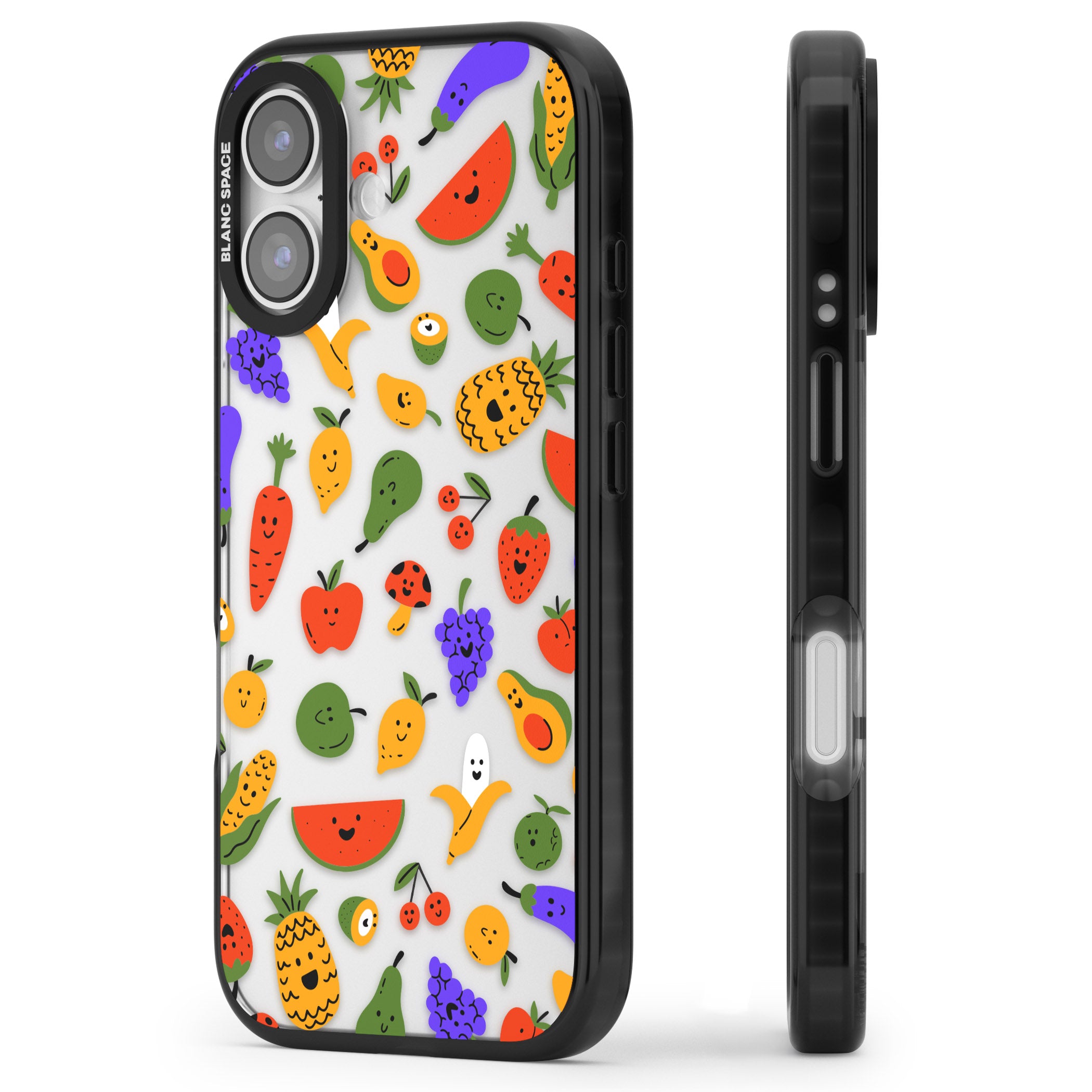 Playful Fruit Kawaii iPhone 17 Impact Black Phone Case Side Profile