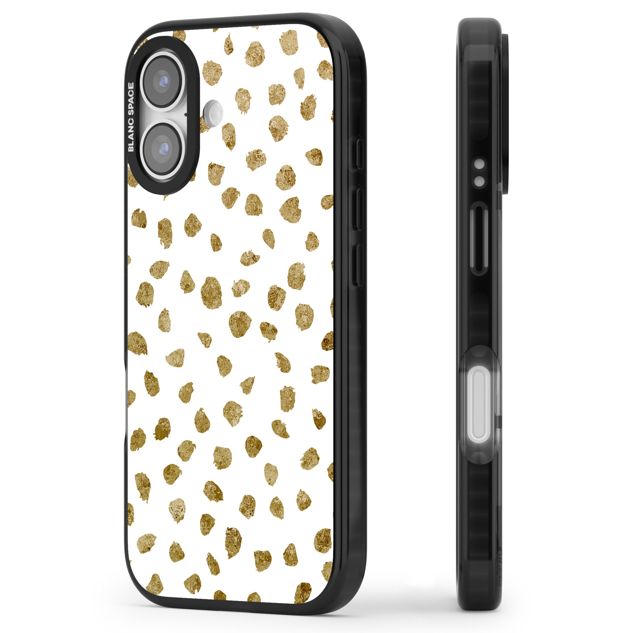 Golden Speckle iPhone 17 Impact Black Phone Case Side Profile