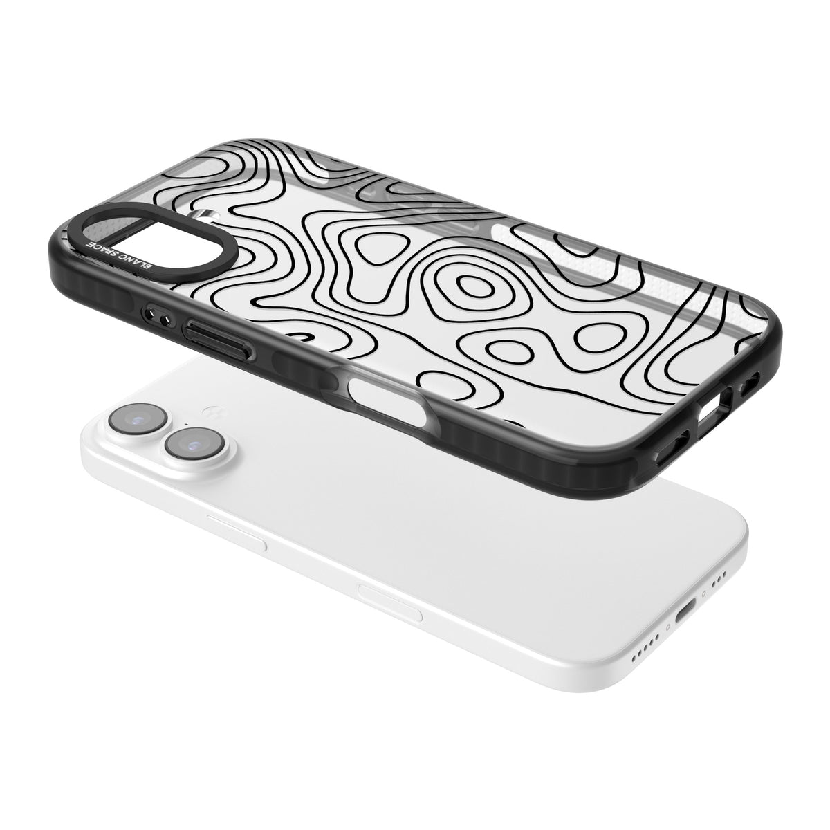 Damascus Steel iPhone 16 / iPhone 16 Plus / iPhone 17 Impact Black Phone Case angled