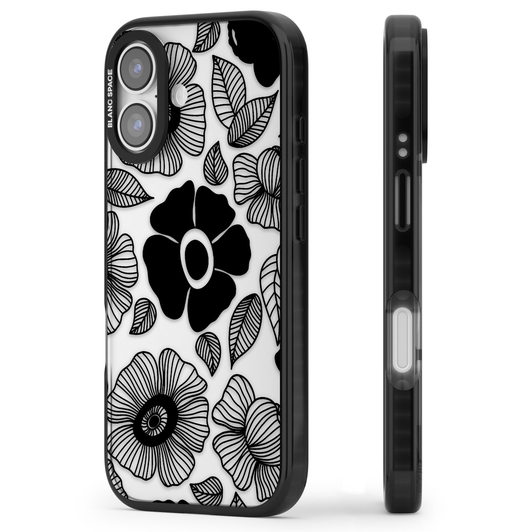 Black Flowers iPhone 17 Impact Black Phone Case Side Profile