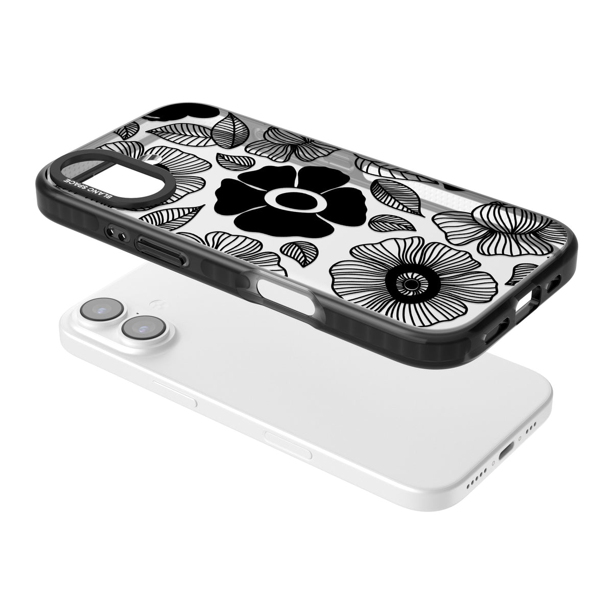 Ink Garden iPhone 16 / iPhone 16 Plus / iPhone 17 Impact Black Phone Case angled