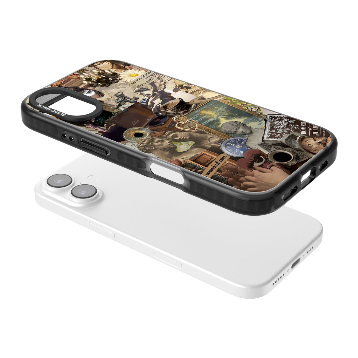 Vintage Academia Collage iPhone 16 / iPhone 16 Plus / iPhone 17 Impact Black Phone Case angled