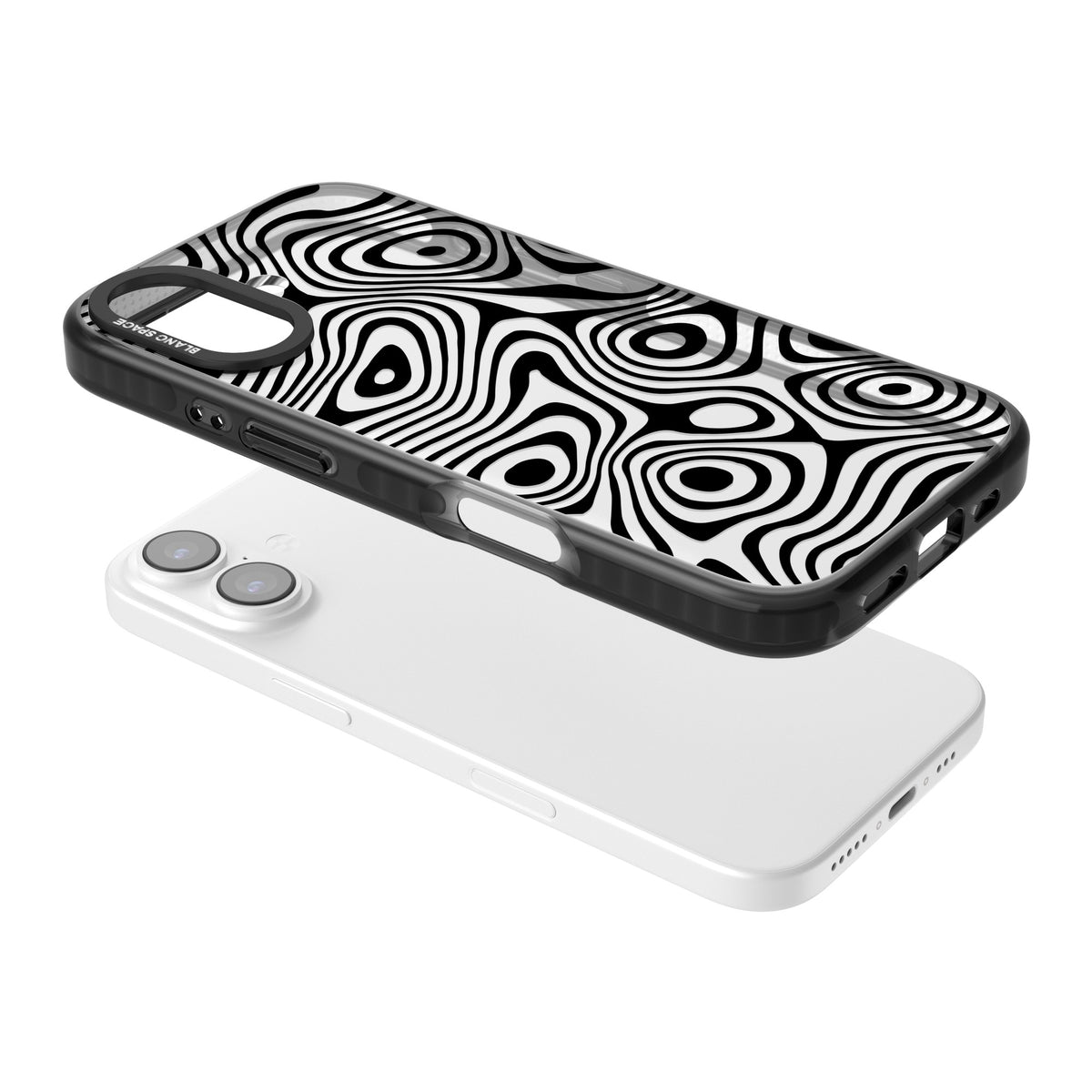 Dark Topographic Map iPhone 16 / iPhone 16 Plus / iPhone 17 Impact Black Phone Case angled