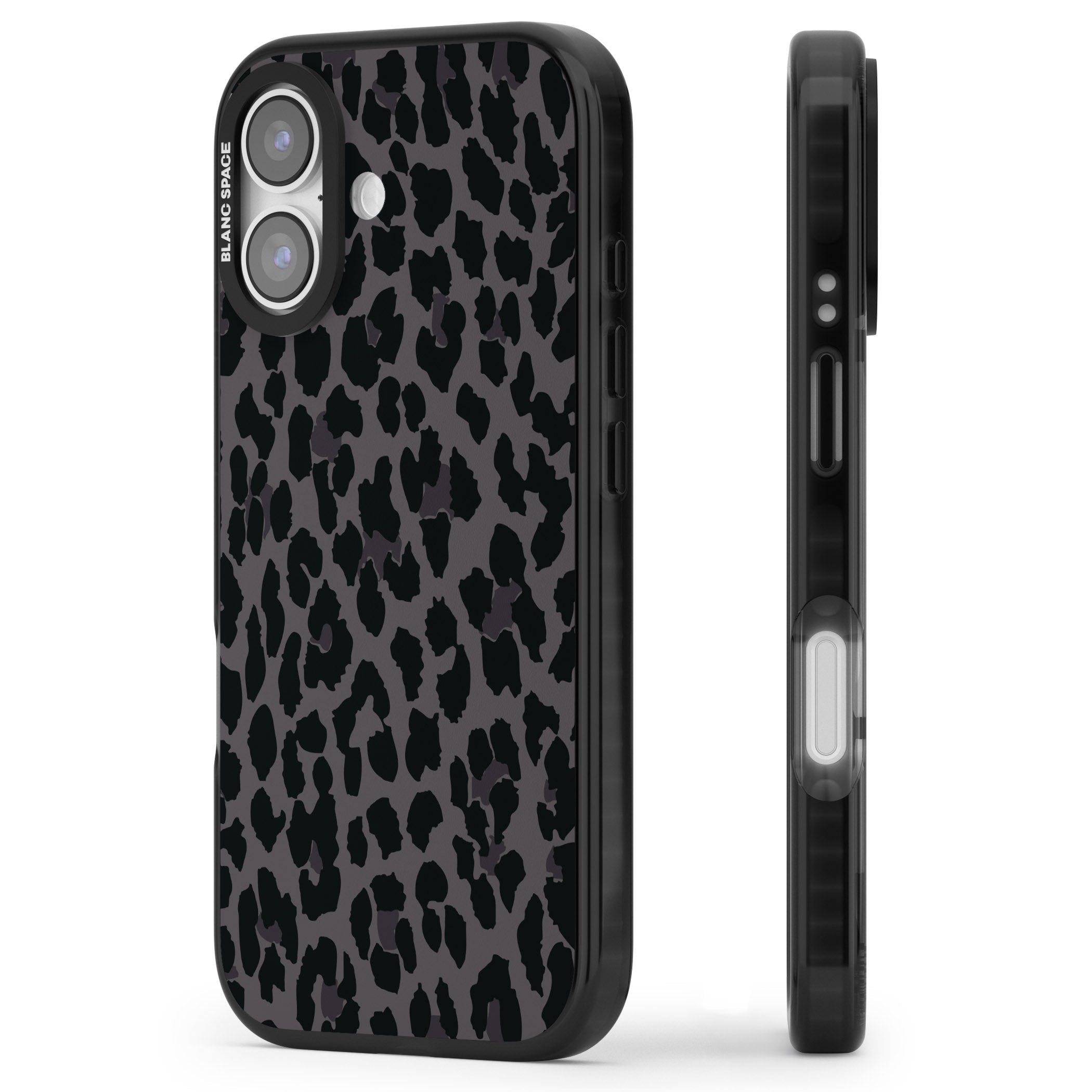 Dark Leopard Print iPhone 17 Impact Black Phone Case Side Profile