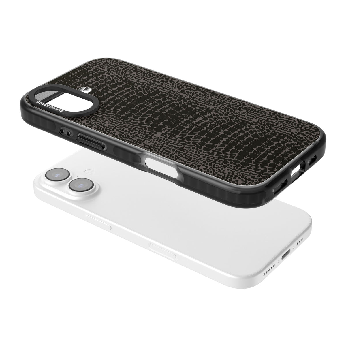 Dark Snake Skin iPhone 16 / iPhone 16 Plus / iPhone 17 Impact Black Phone Case angled