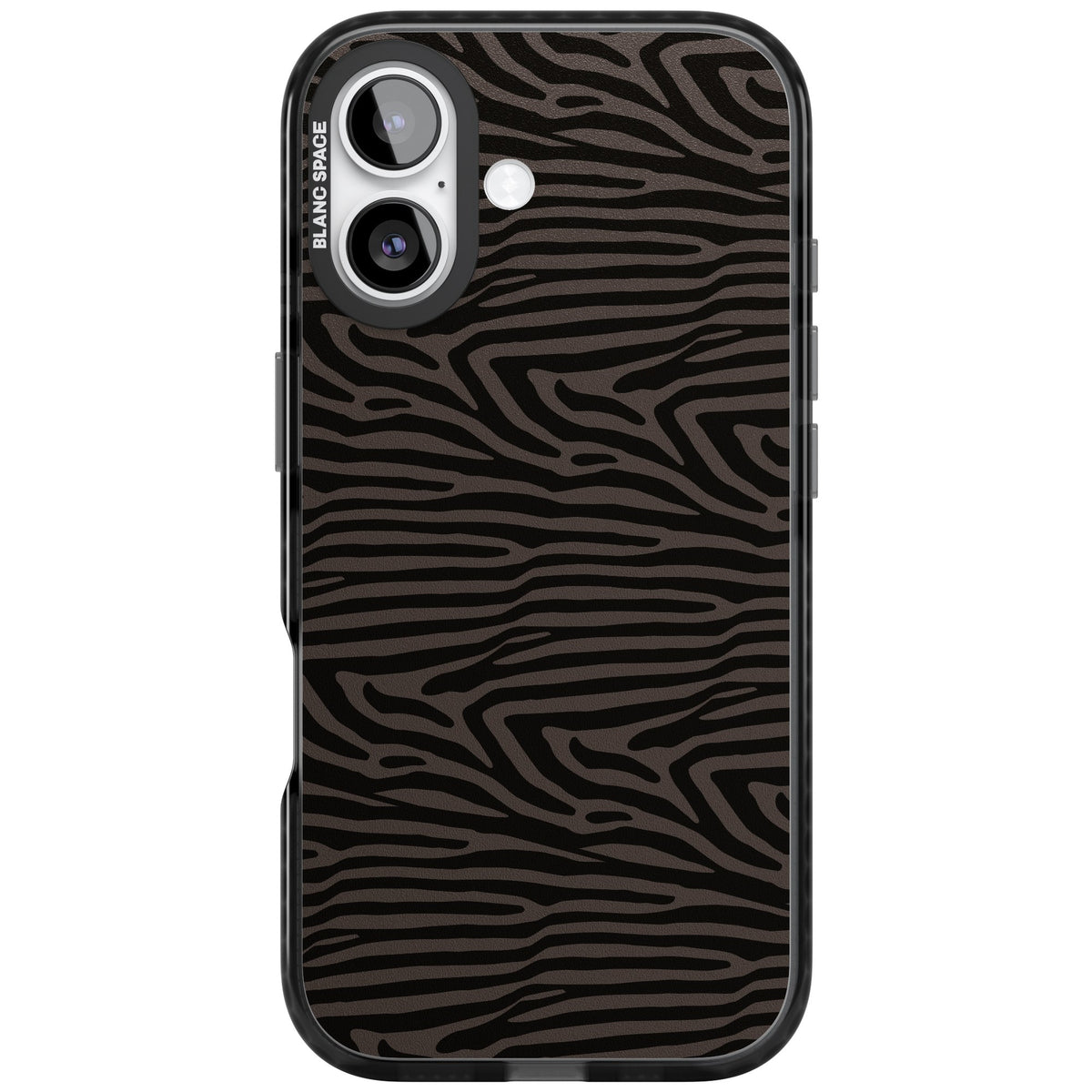 Dark Zebra Print iPhone 16 / iPhone 16 Plus / iPhone 17 Impact Black Phone Case front