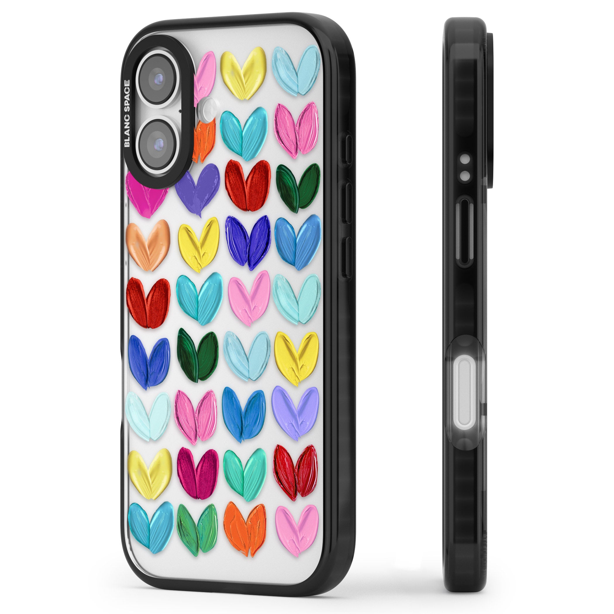 Oil Painted Hearts iPhone 17 Impact Black Phone Case Side Profile