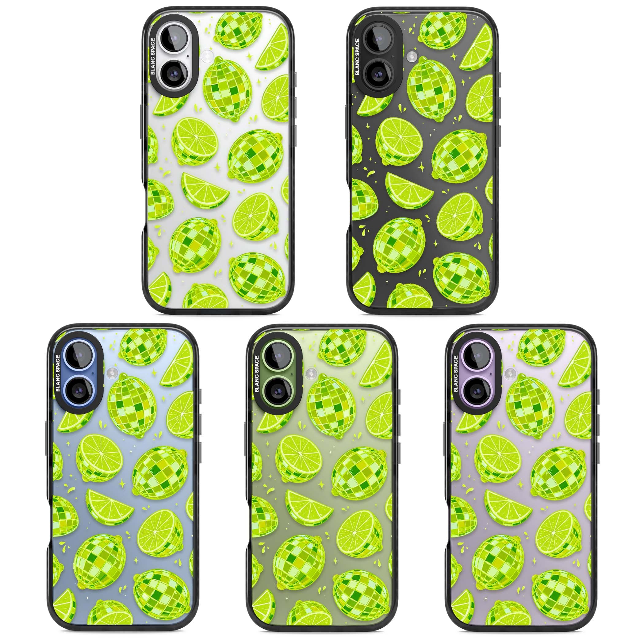 Disco Limes fruit aesthetic iPhone case featuring green disco balls, lime slices and citrus sparkles | Clear Impact case for iPhone 17