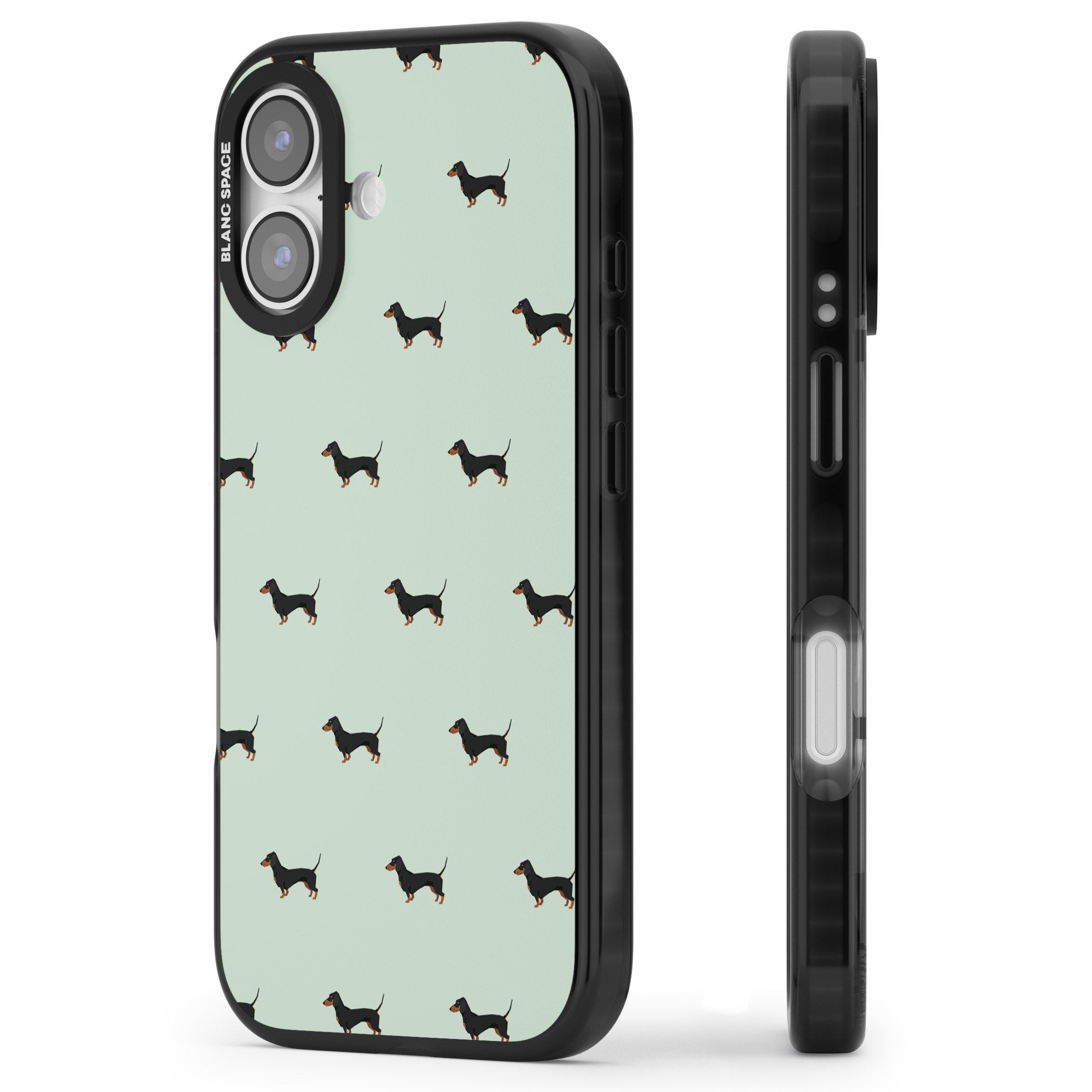 Dachshund Dog Pattern iPhone 17 Impact Black Phone Case Side Profile