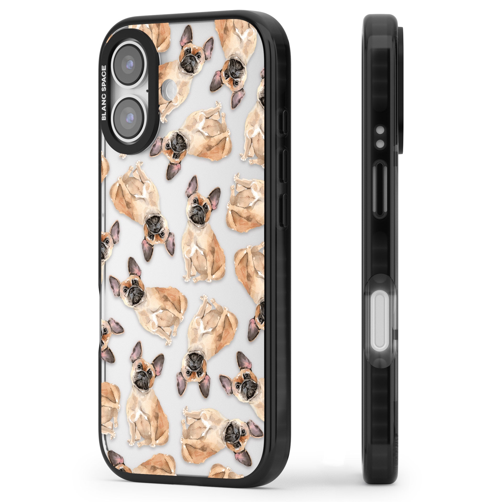French Bulldog Watercolour Pattern iPhone 17 Impact Black Phone Case Side Profile