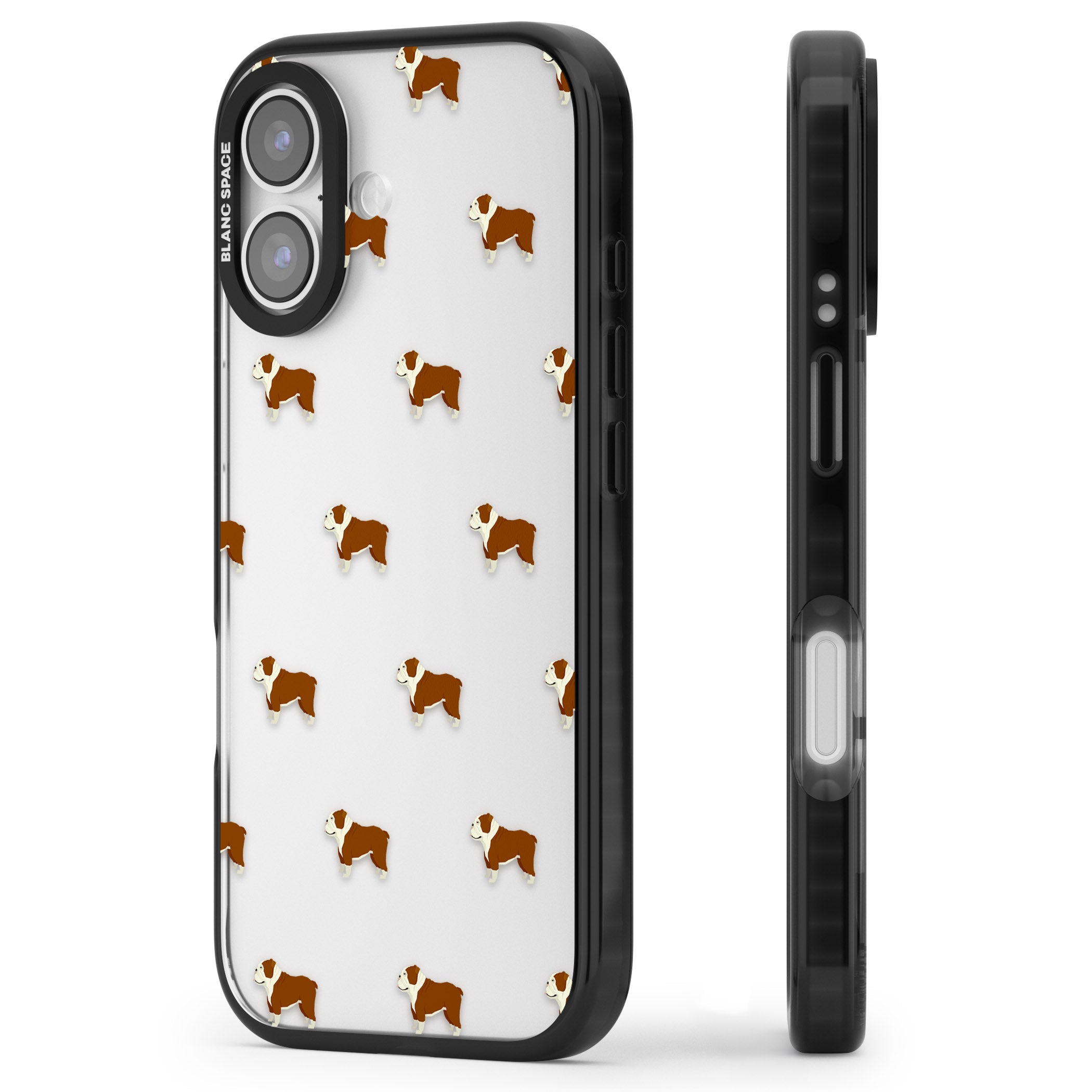 Bulldog Pattern Clear iPhone 17 Impact Black Phone Case Side Profile