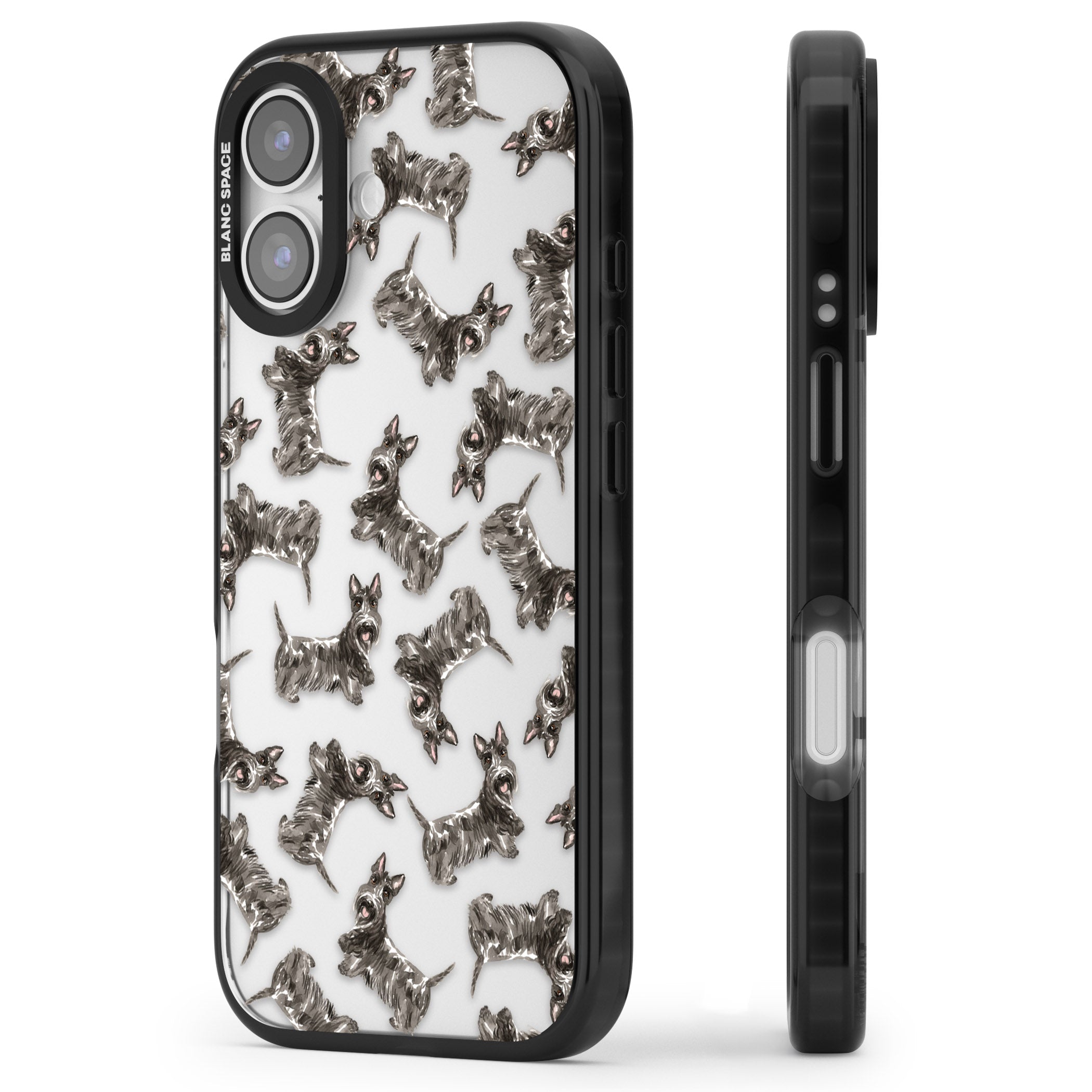 Scottish Terrier Pattern iPhone 17 Impact Black Phone Case Side Profile