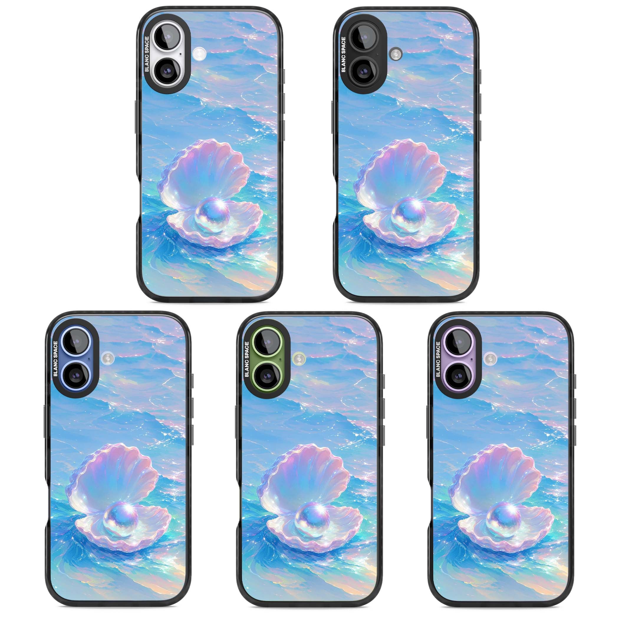 The Pearl Clam mermaidcore iPhone case featuring iridescent seashell, glowing pearl and pastel ocean waves | Clear Impact case for iPhone 17