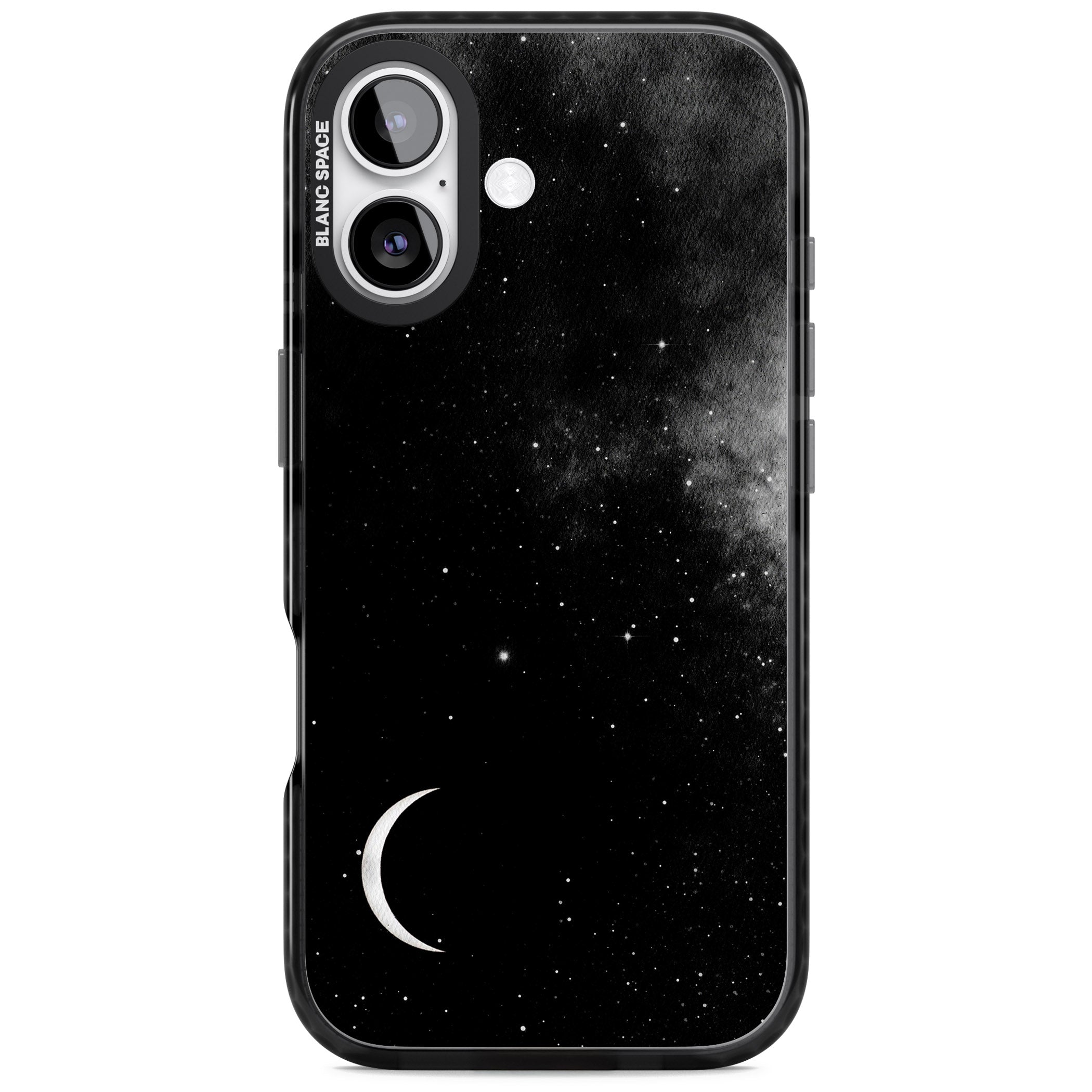 Night Sky Galaxies: Crescent Moon iPhone 17 Impact Black Phone Case