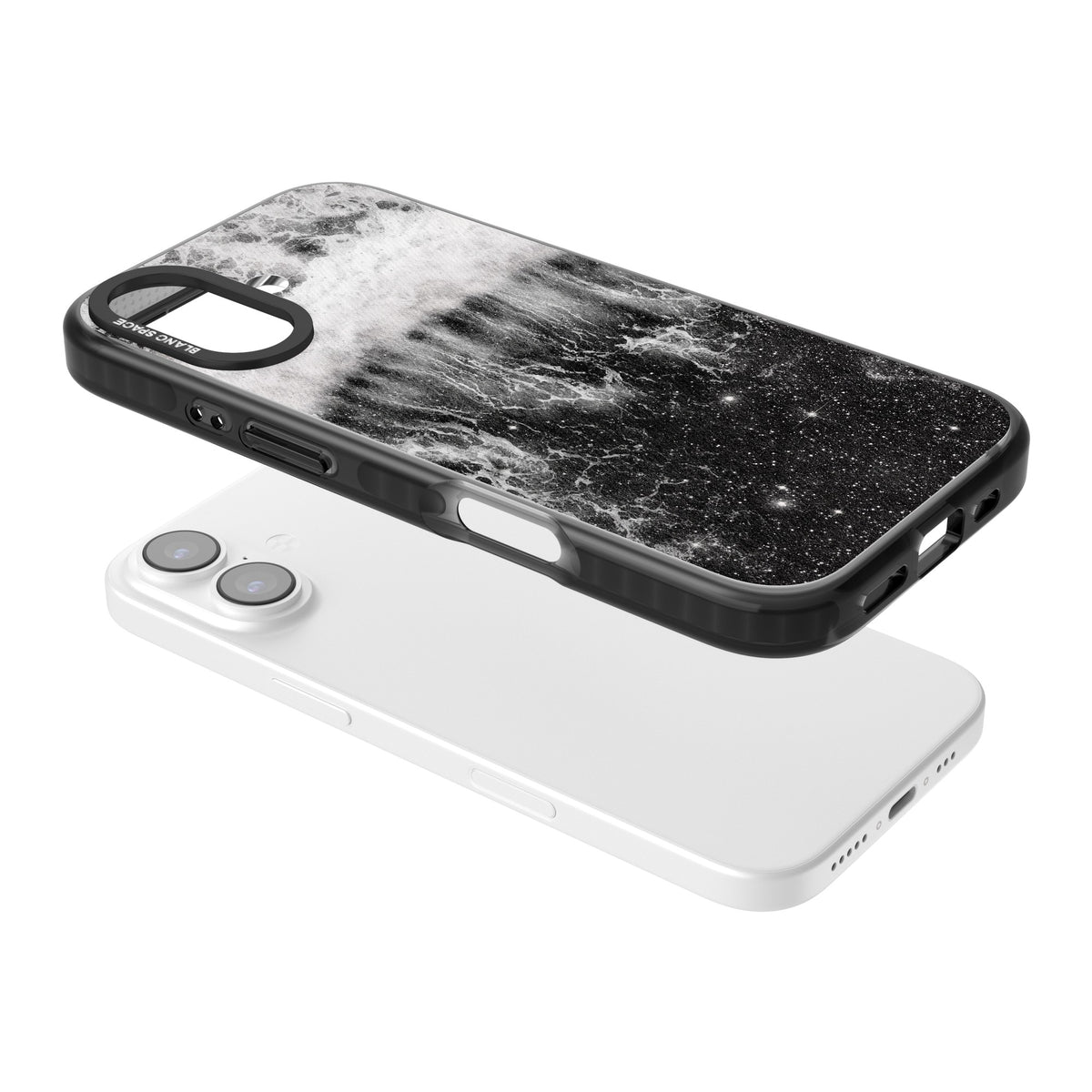 Deep Wave iPhone 16 / iPhone 16 Plus / iPhone 17 Impact Black Phone Case angled