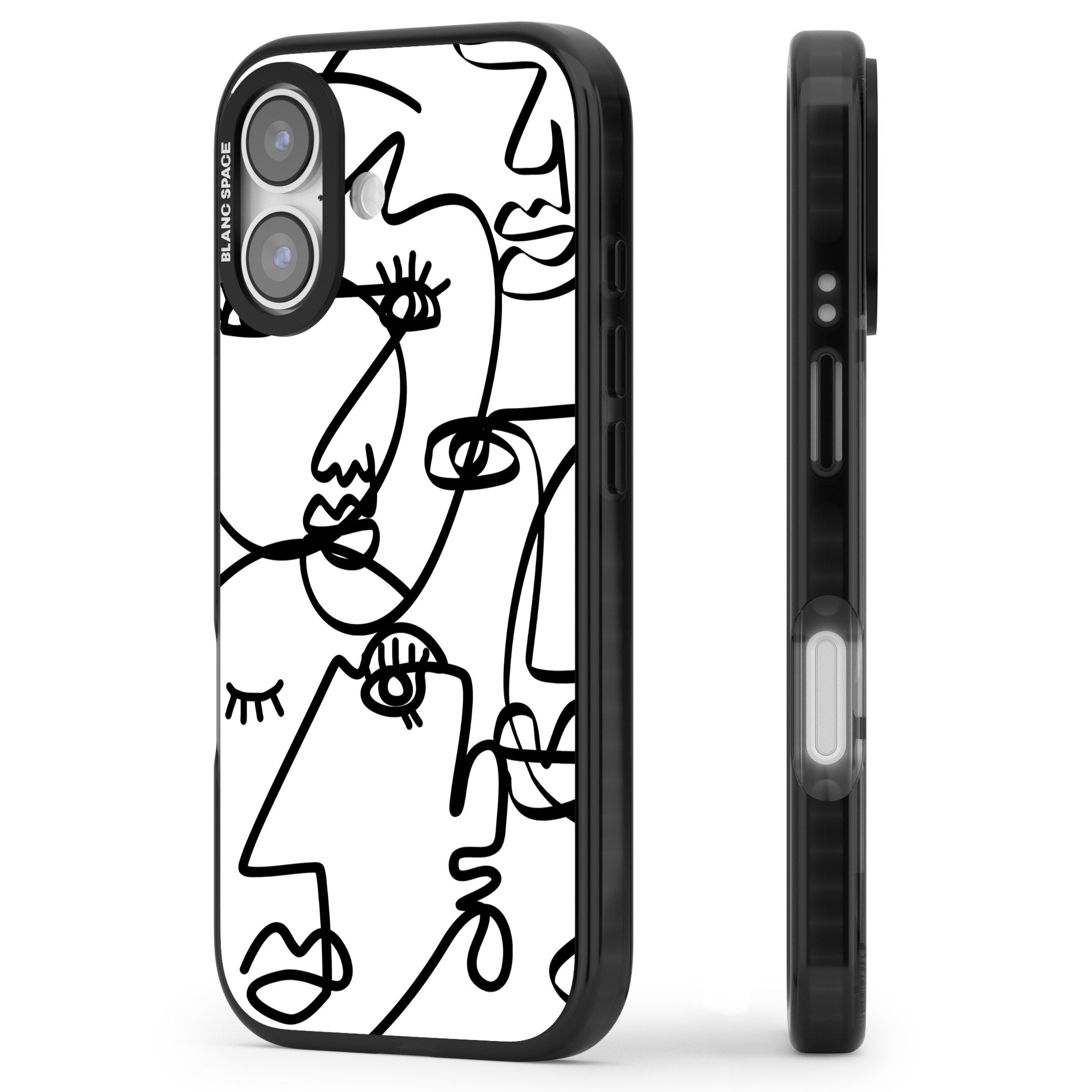 Abstract Line Art Black White iPhone 17 Impact Black Phone Case Side Profile
