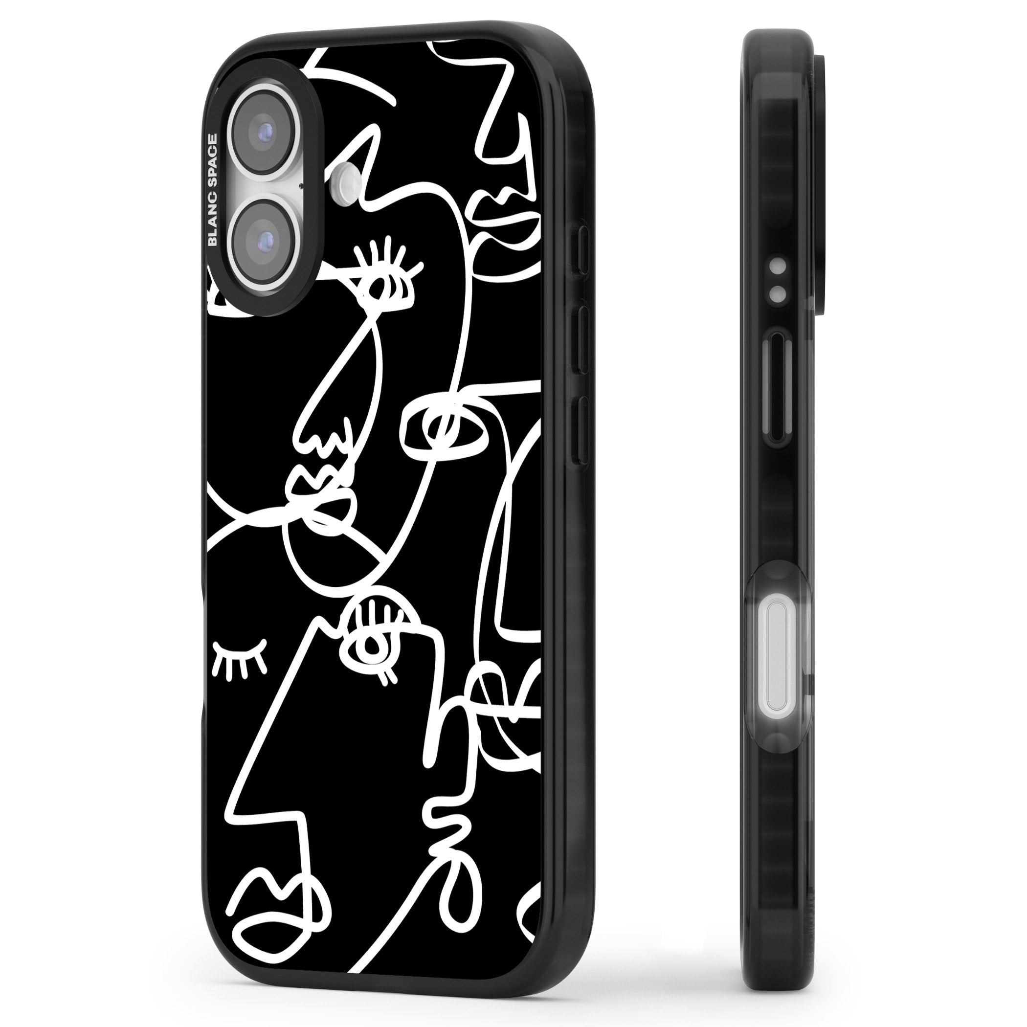 Abstract Line Art White Black iPhone 17 Impact Black Phone Case Side Profile